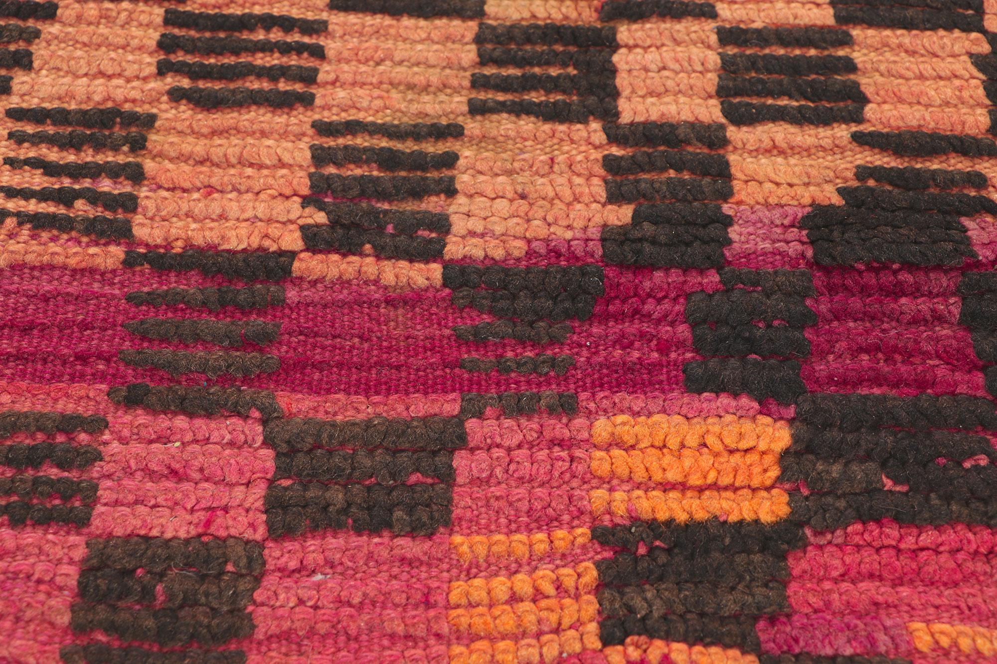 Wool Vintage Orange Boujad Moroccan Rug, Tribal Enchantment Meets Midcentury Elegance For Sale
