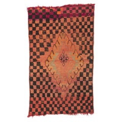 Vintage Orange Boujad Moroccan Rug, Tribal Enchantment Meets Midcentury Elegance