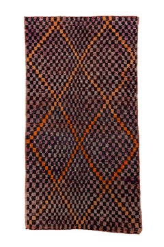 Vintage Moroccan Rug with Chessboard pattern and Tangerine Details