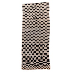 Vintage Moroccan Rug with Dark Brown Chessboard Design