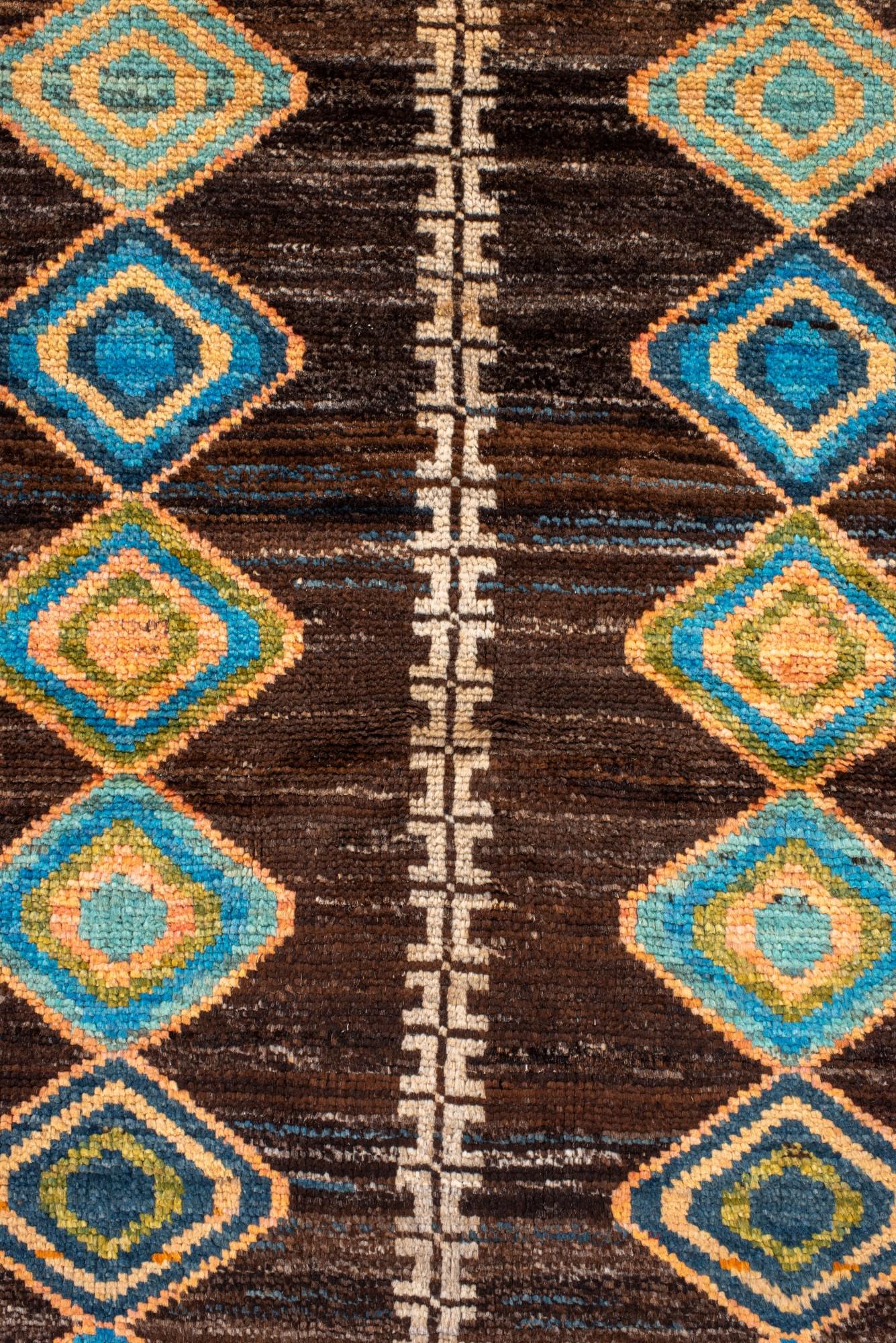 Vintage Moroccan Rug with Diamond Medallions on Brown Field In Good Condition For Sale In New York, NY
