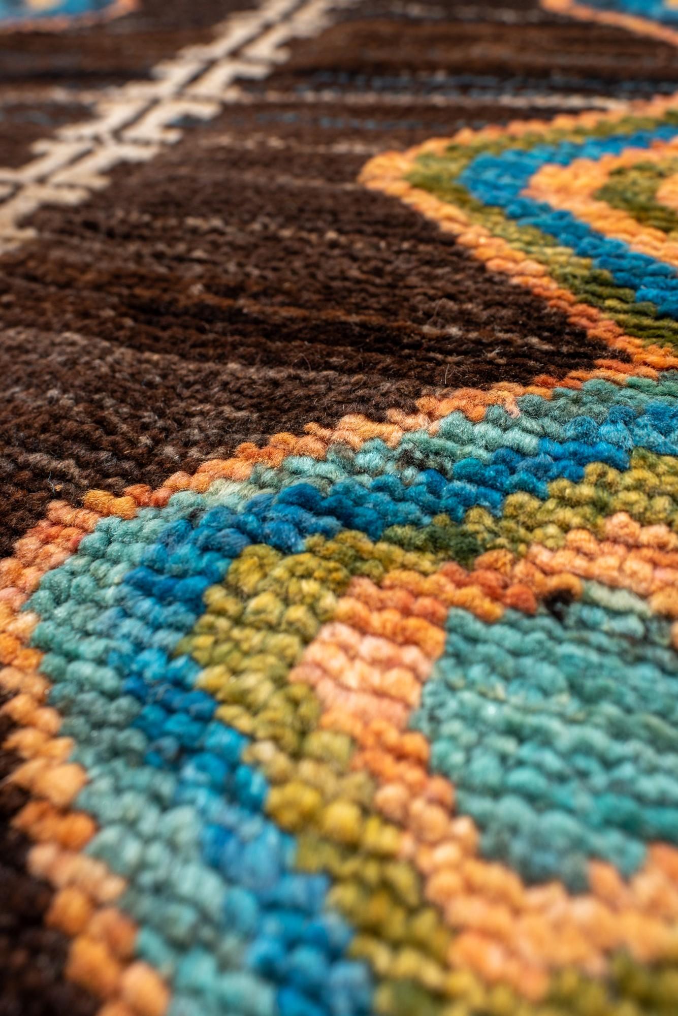 20th Century Vintage Moroccan Rug with Diamond Medallions on Brown Field For Sale