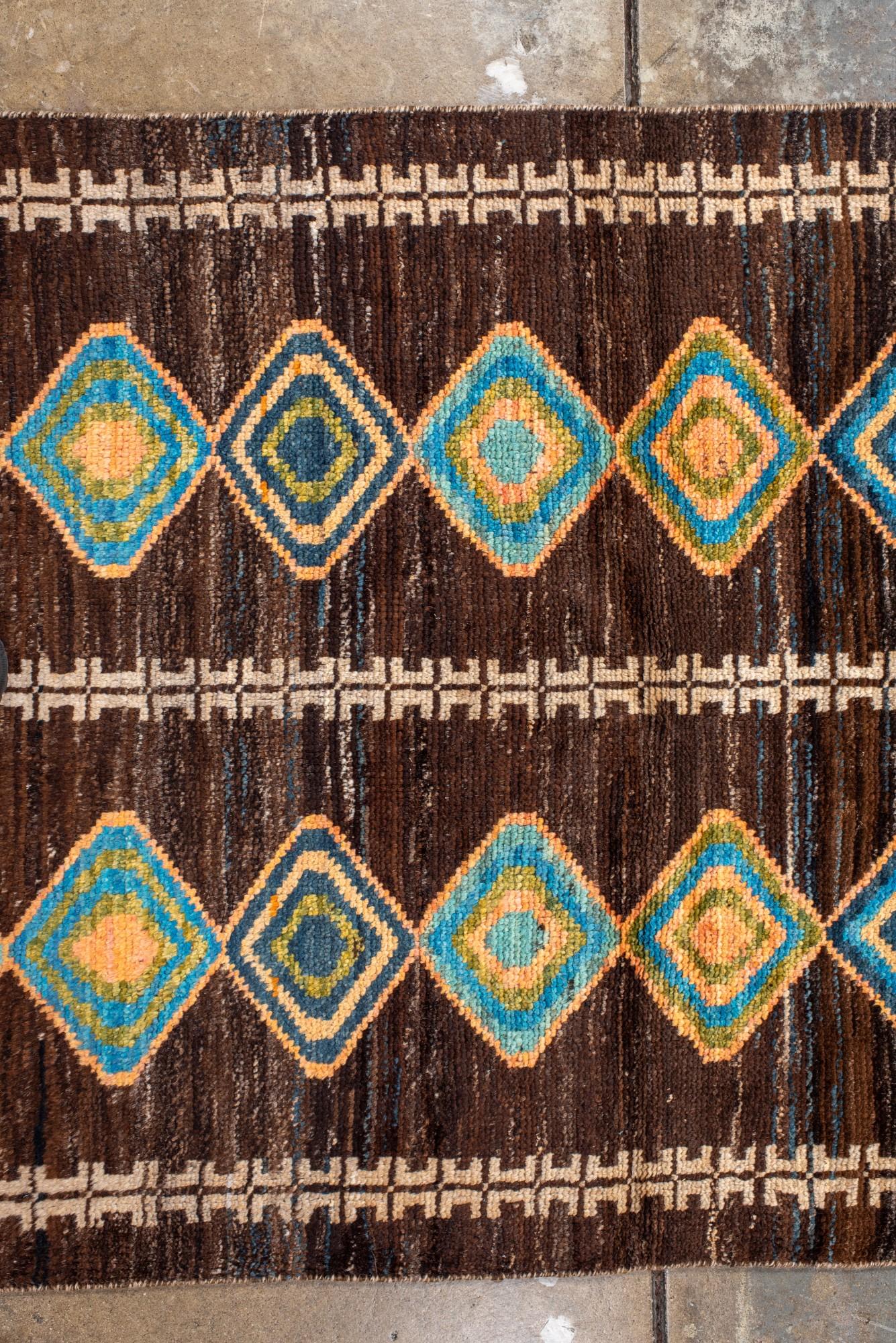 Wool Vintage Moroccan Rug with Diamond Medallions on Brown Field For Sale