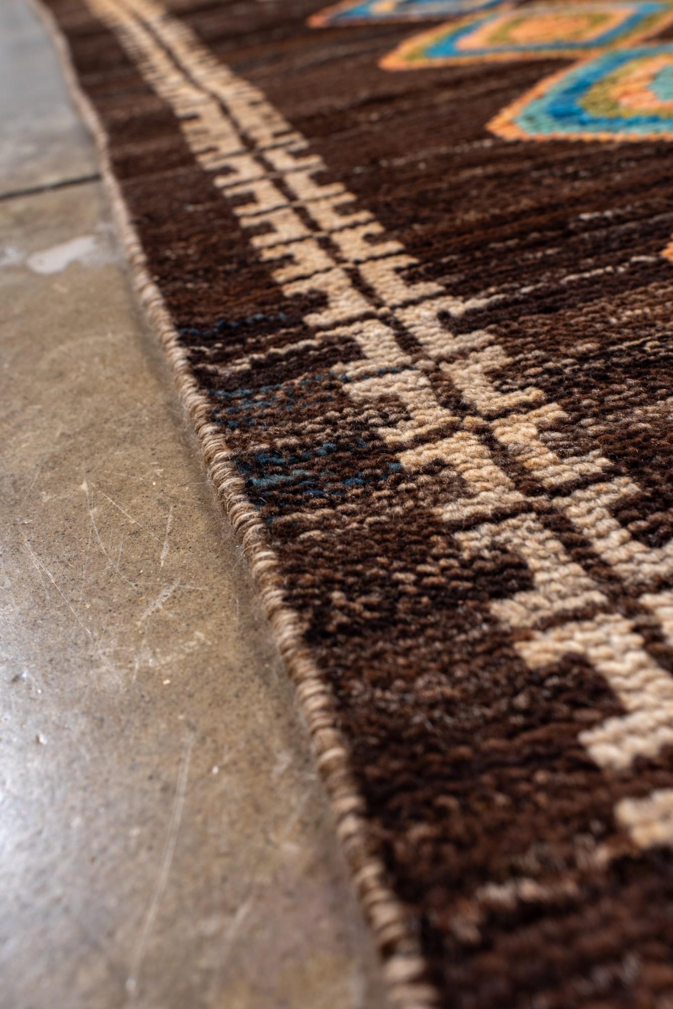 Vintage Moroccan Rug with Diamond Medallions on Brown Field For Sale 1