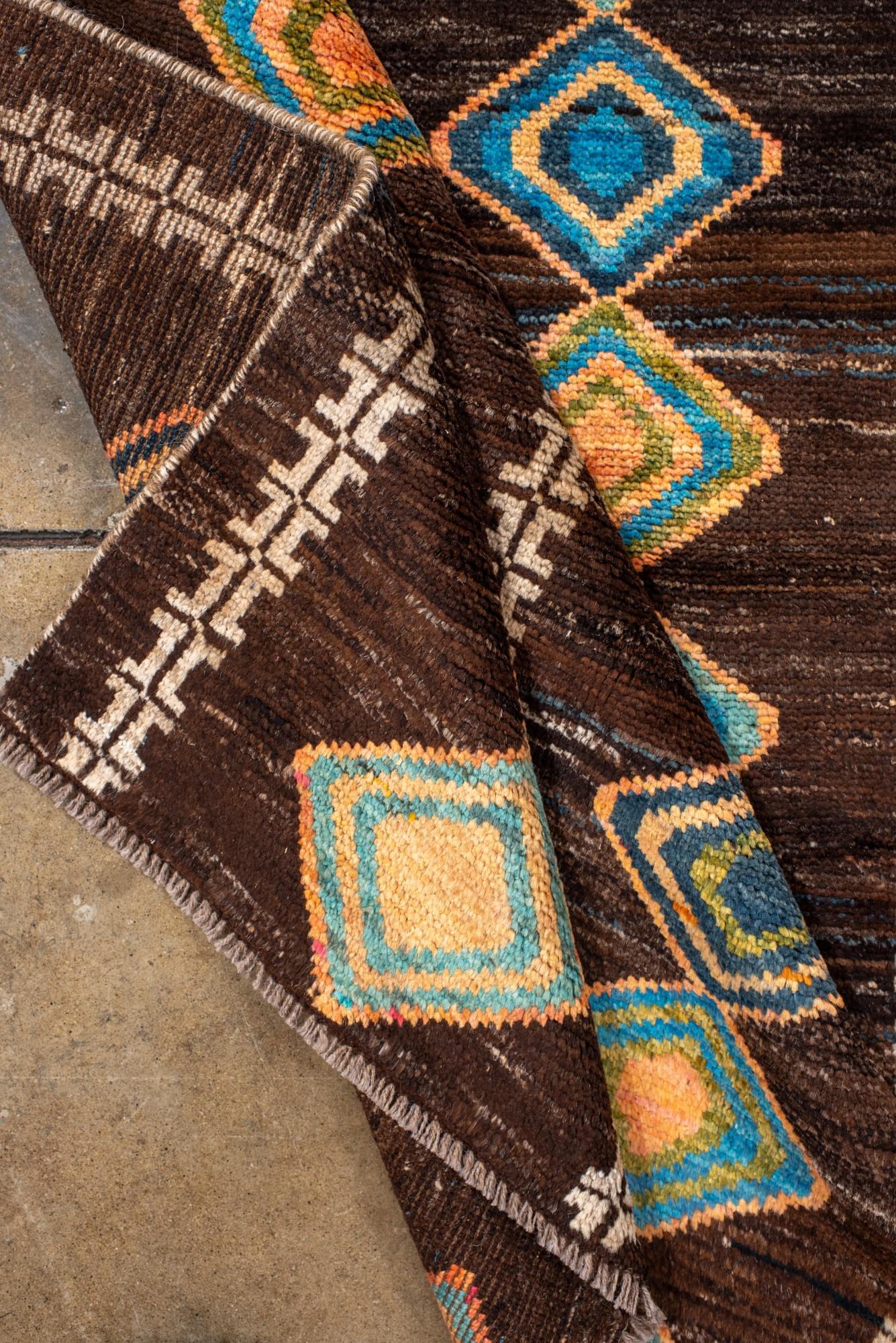 Vintage Moroccan Rug with Diamond Medallions on Brown Field For Sale 2