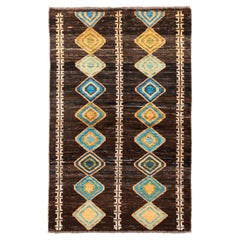 Vintage Moroccan Rug with Diamond Medallions on Brown Field