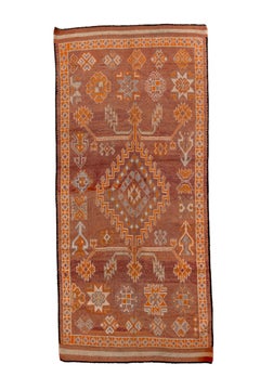 Vintage Moroccan Rug with Fringed Medallion, Tangerine and Ivory Details