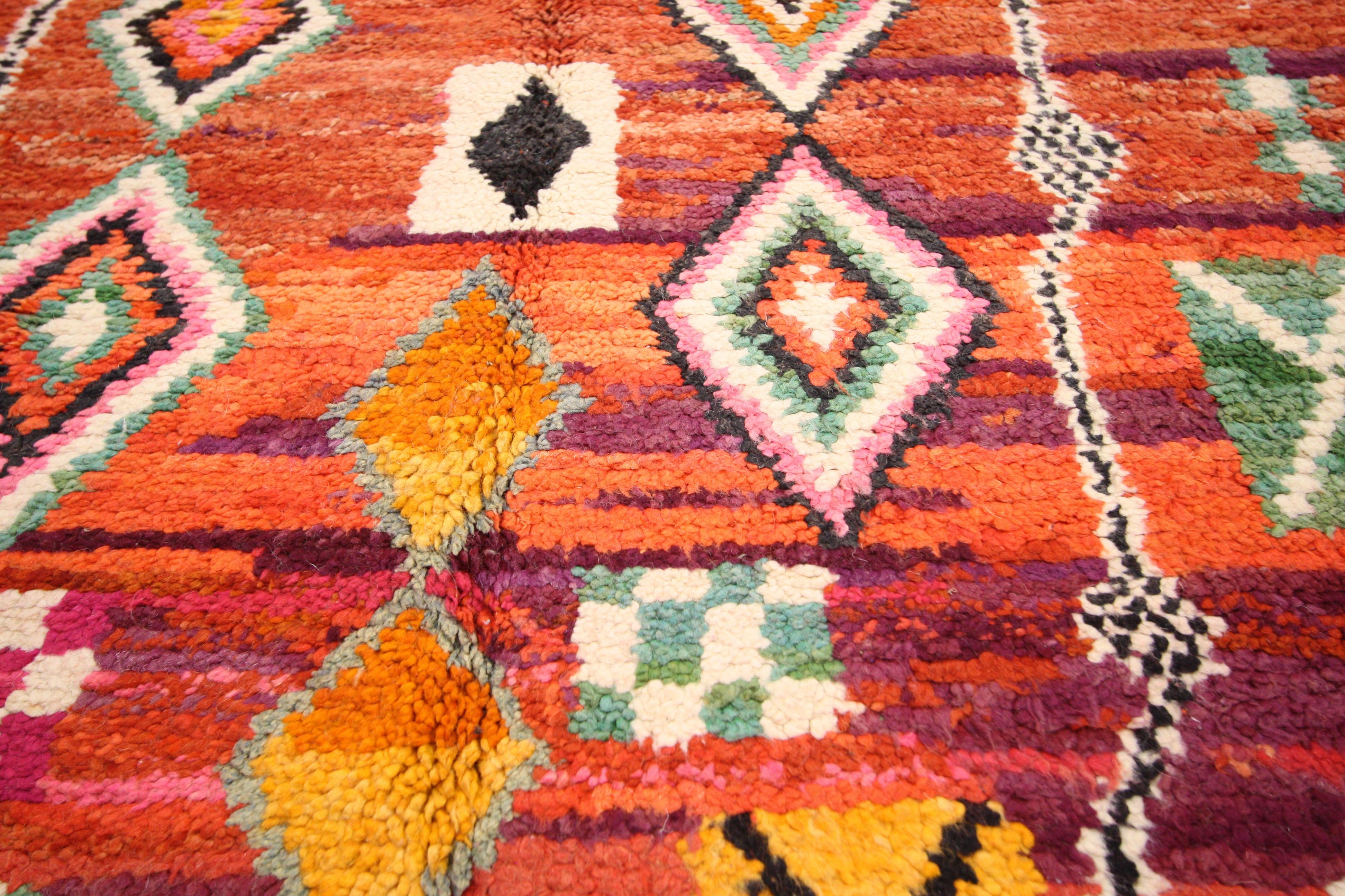 Hand-Knotted Vintage Moroccan Rug with Geometric Print, Tribal Style Berber Moroccan Area Rug