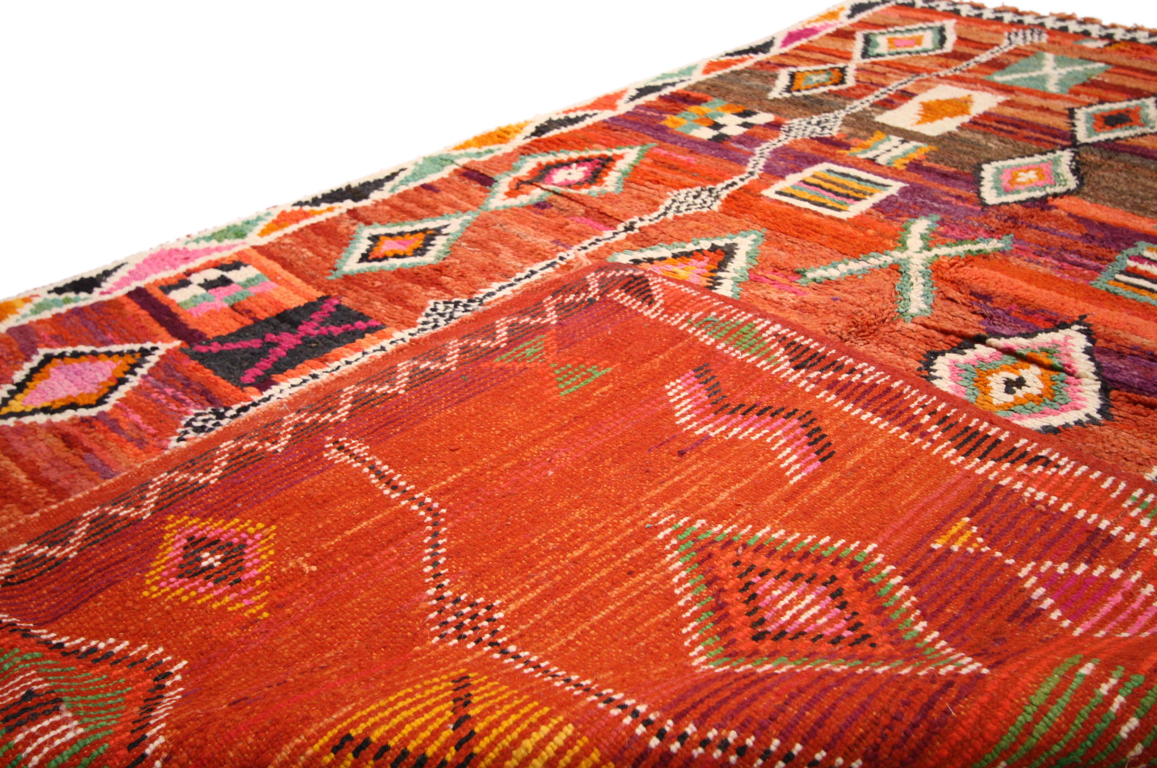 20th Century Vintage Moroccan Rug with Geometric Print, Tribal Style Berber Moroccan Area Rug
