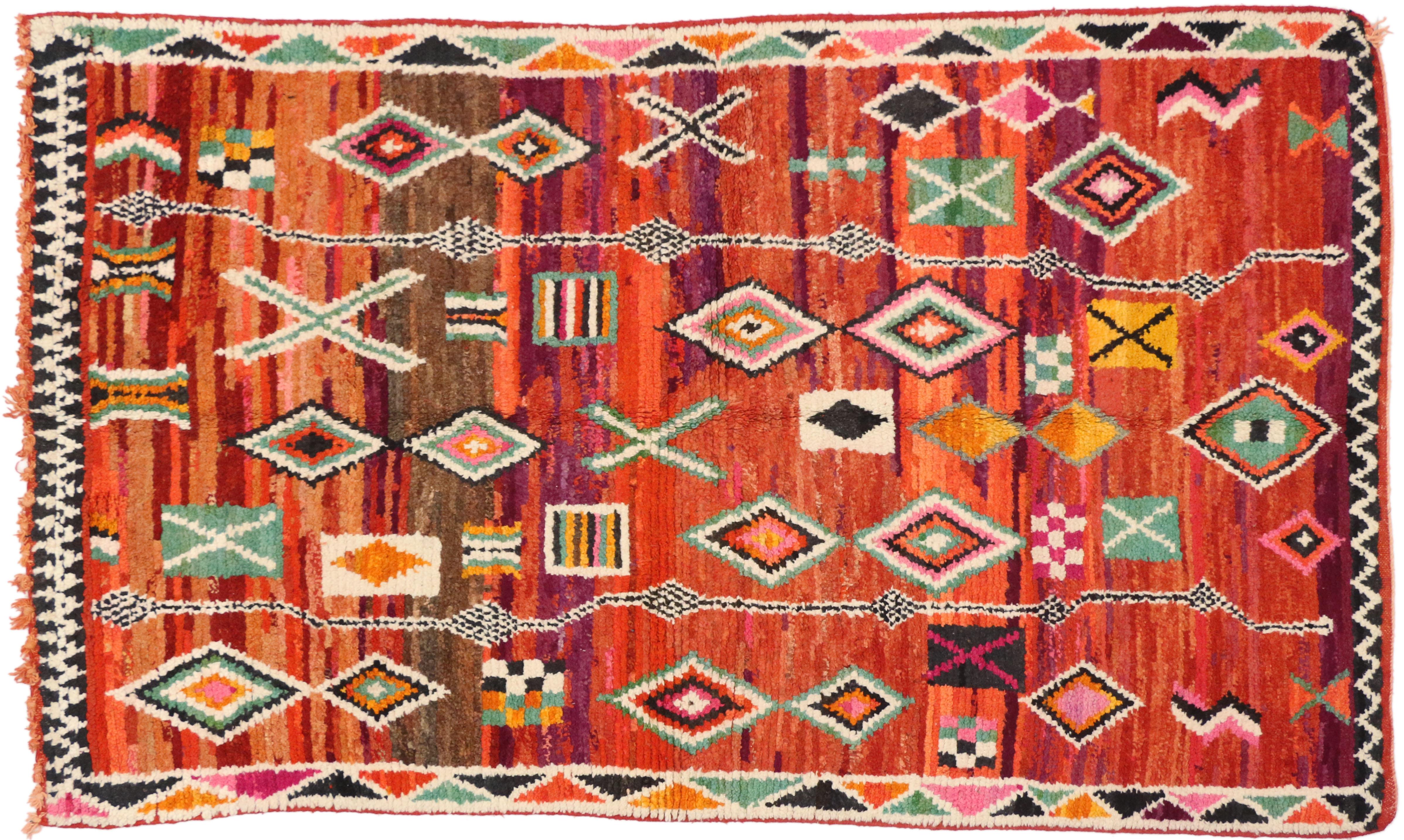 Wool Vintage Moroccan Rug with Geometric Print, Tribal Style Berber Moroccan Area Rug