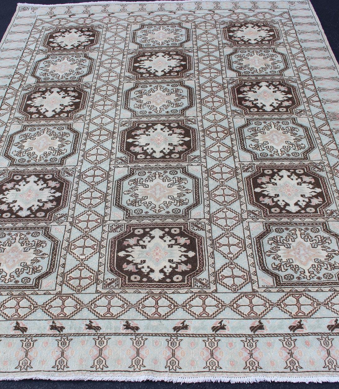 Vintage Moroccan Rug with Medallions in Black and Light Blue For Sale 3