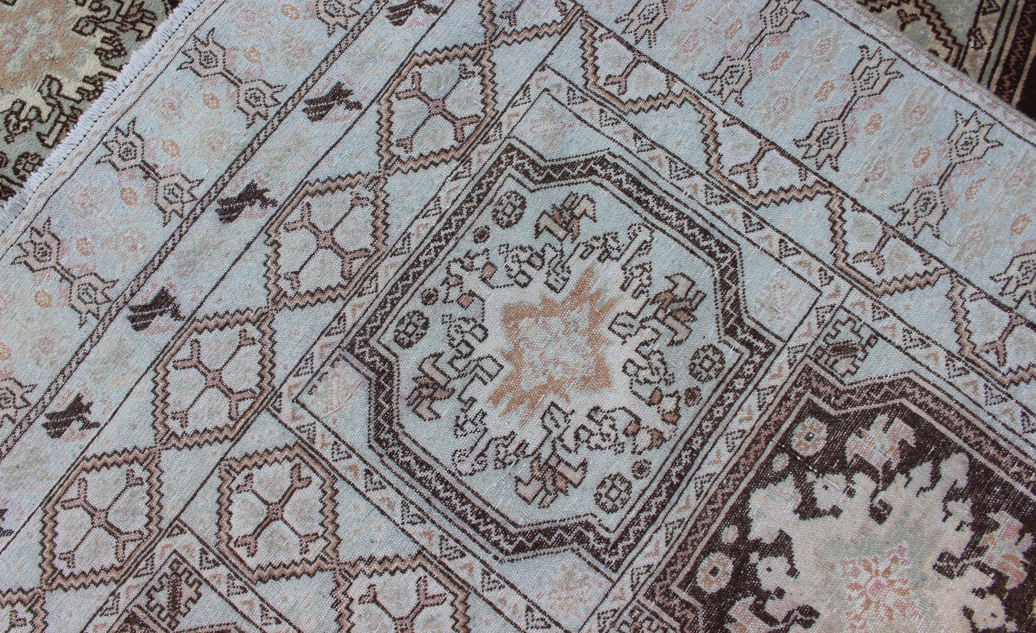 Vintage Moroccan Rug with Medallions in Black and Light Blue For Sale 4