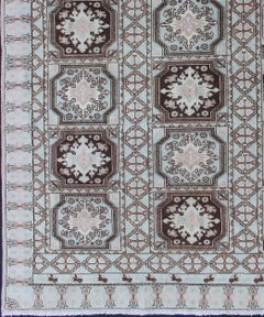 Vintage Moroccan Rug with Medallions in Black and Light Blue