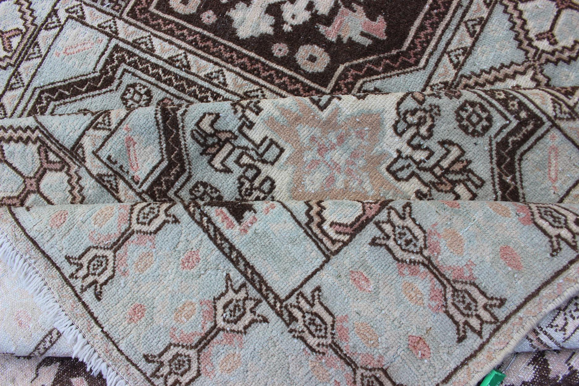 Vintage Moroccan Rug with Medallions in Black and Light Blue In Excellent Condition For Sale In Atlanta, GA