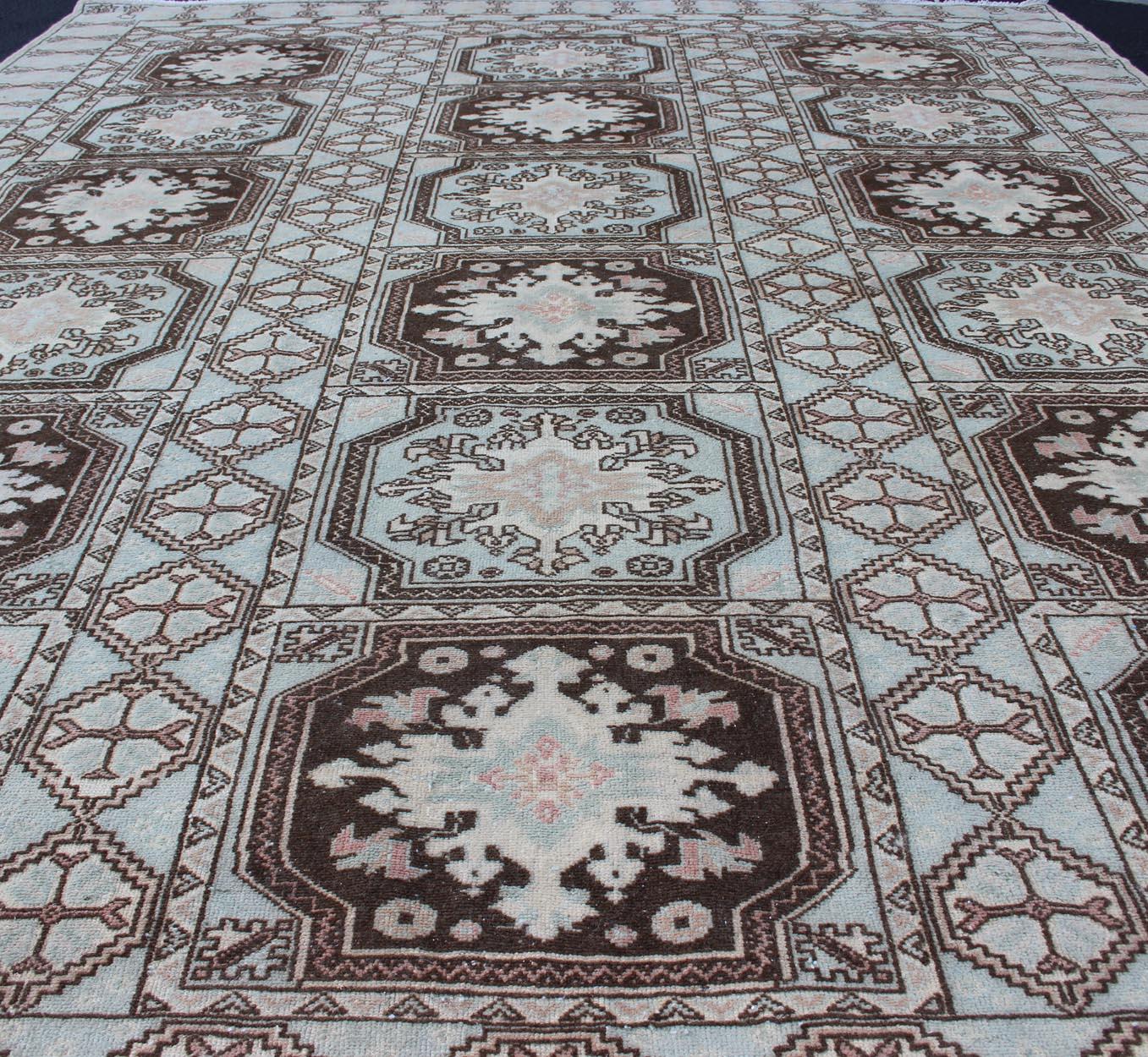 Mid-20th Century Vintage Moroccan Rug with Medallions in Black and Light Blue For Sale