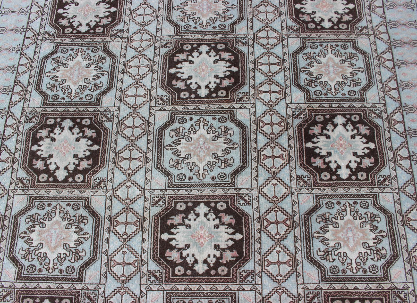 Wool Vintage Moroccan Rug with Medallions in Black and Light Blue For Sale