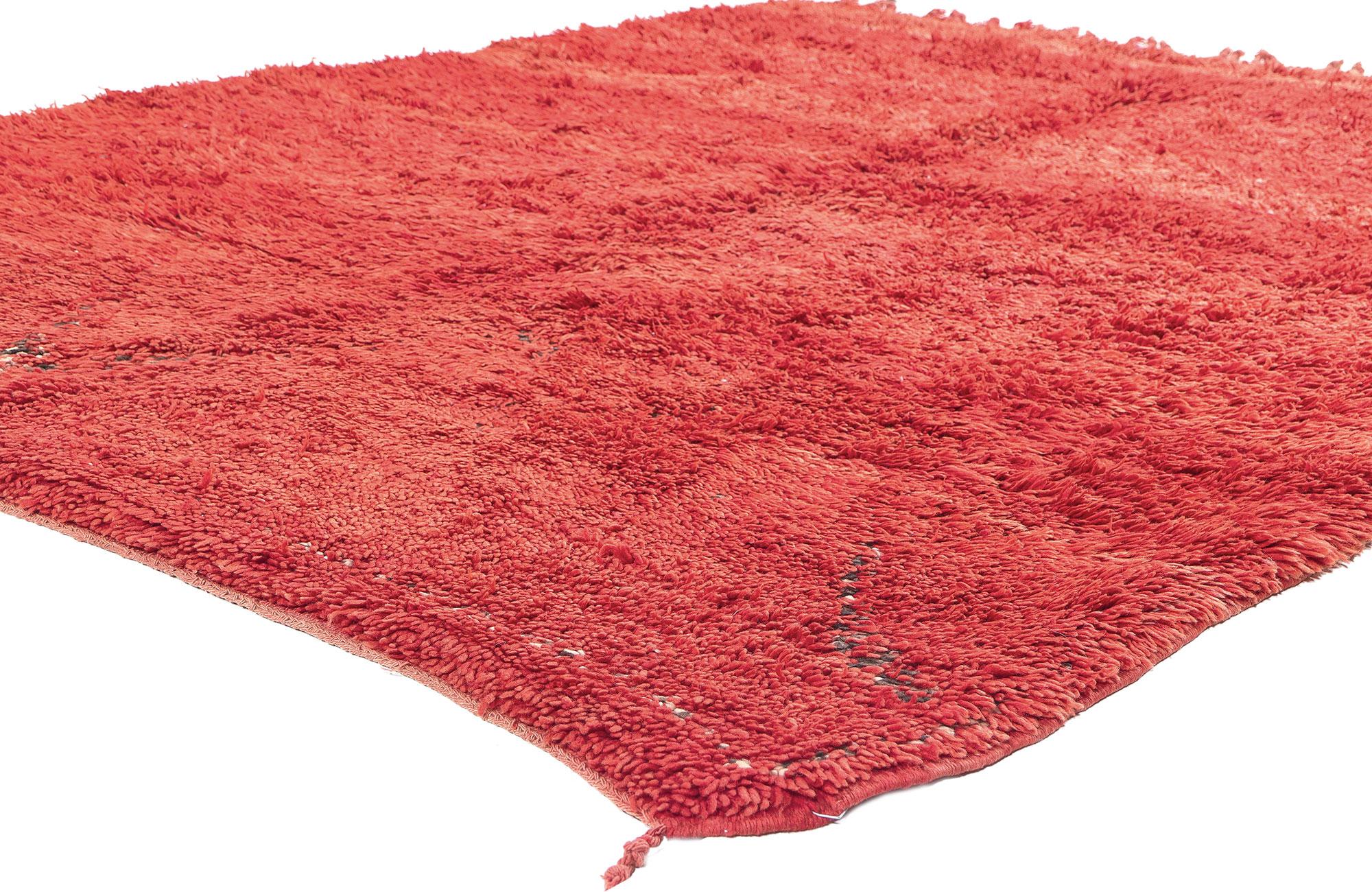 Moroccan Vintage Red Beni MGuild Rug with Hidden Pattern, Midcentury Meets Cozy Nomad For Sale