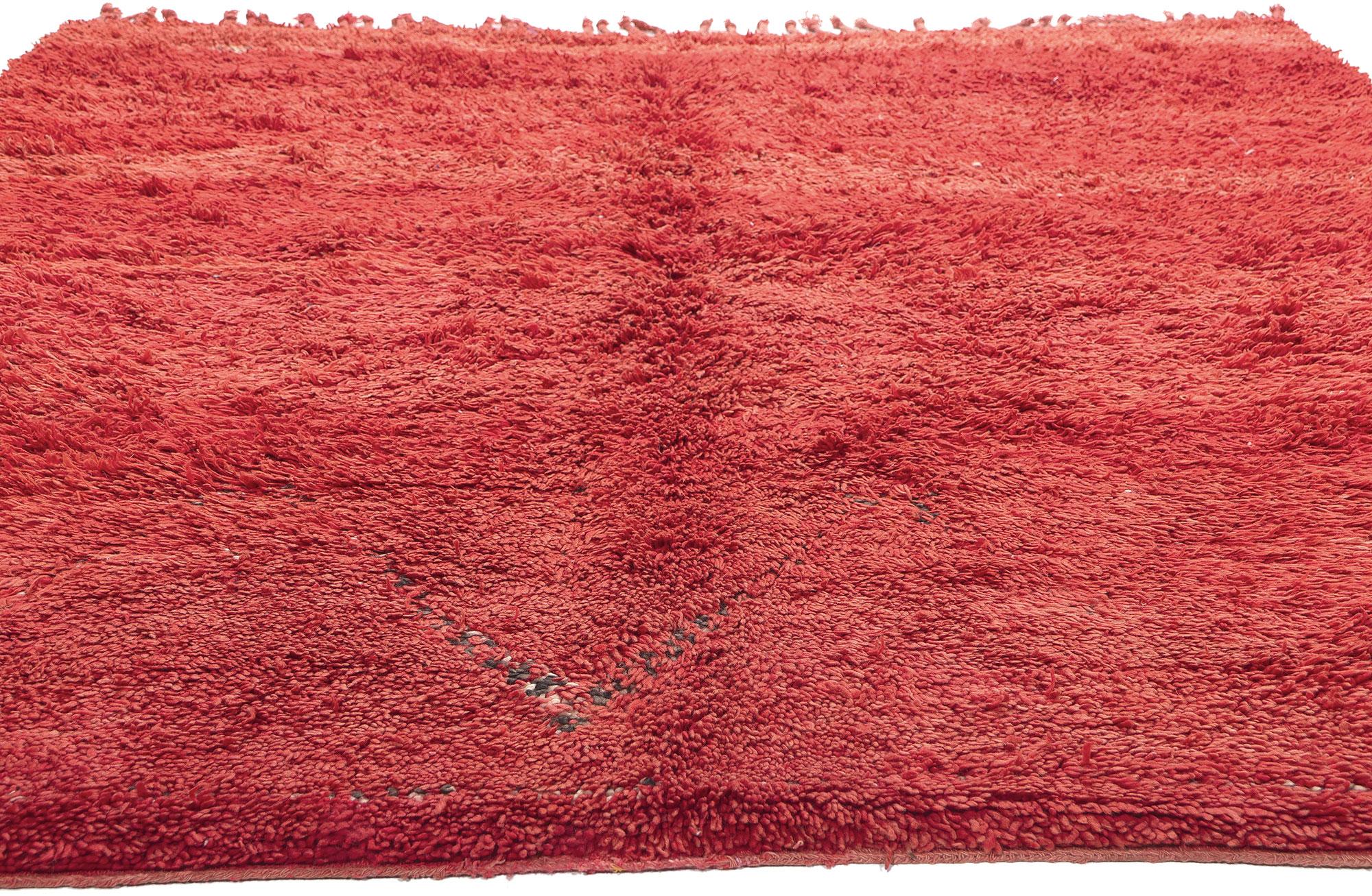 Hand-Knotted Vintage Red Beni MGuild Rug with Hidden Pattern, Midcentury Meets Cozy Nomad For Sale
