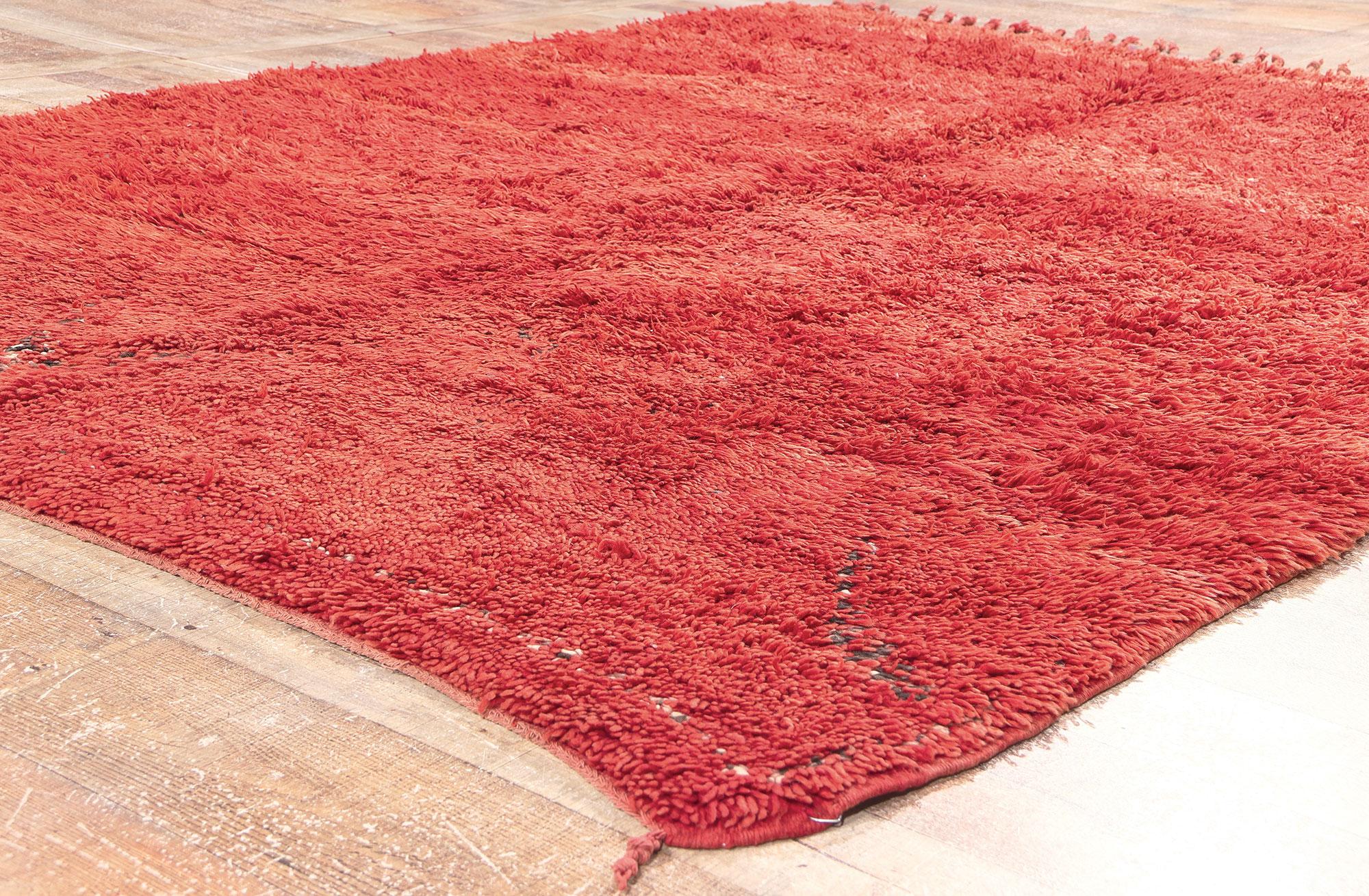 Vintage Red Beni MGuild Rug with Hidden Pattern, Midcentury Meets Cozy Nomad For Sale 1