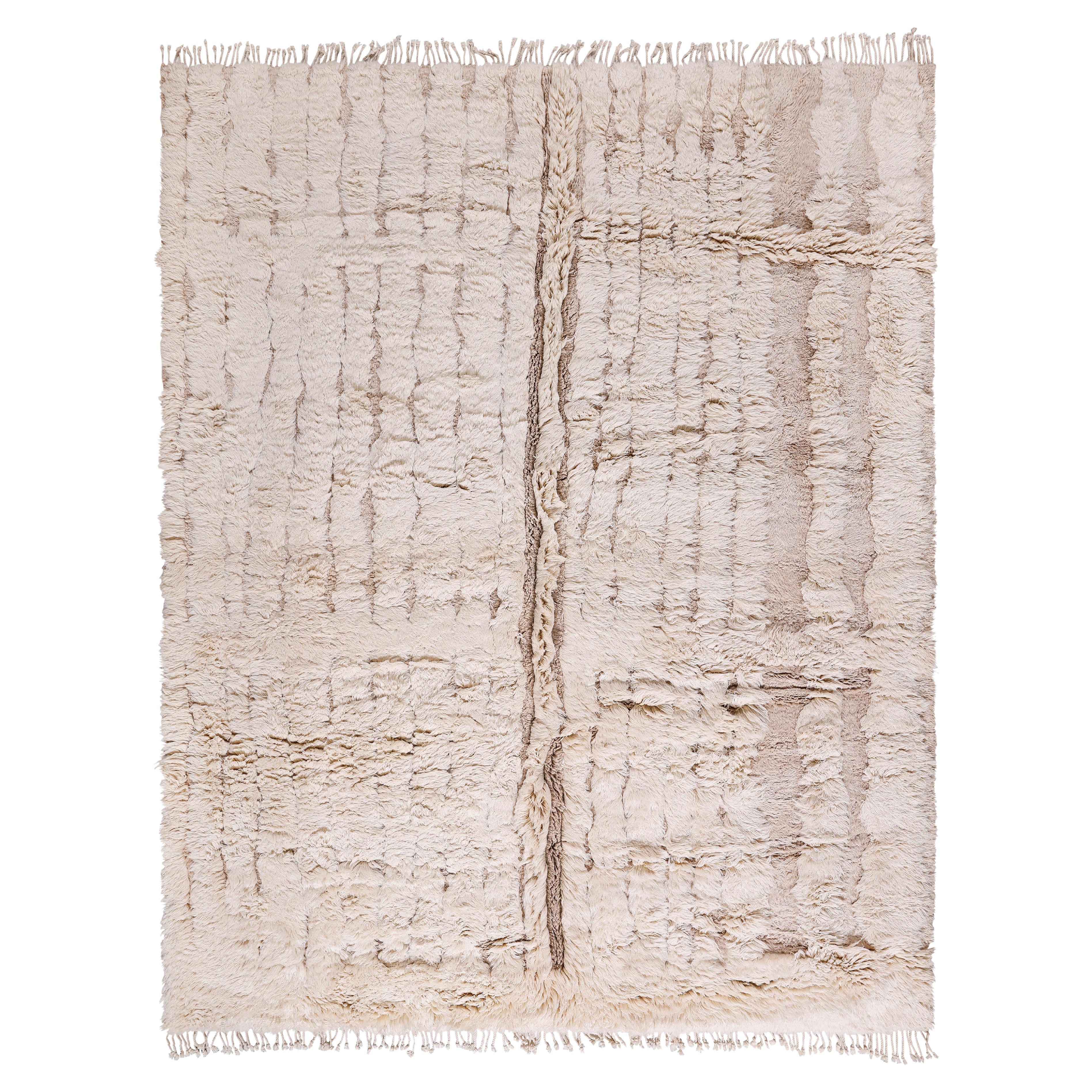 Contemporary Moroccan Rug – Handwoven Wool, Neutral Geometric Design