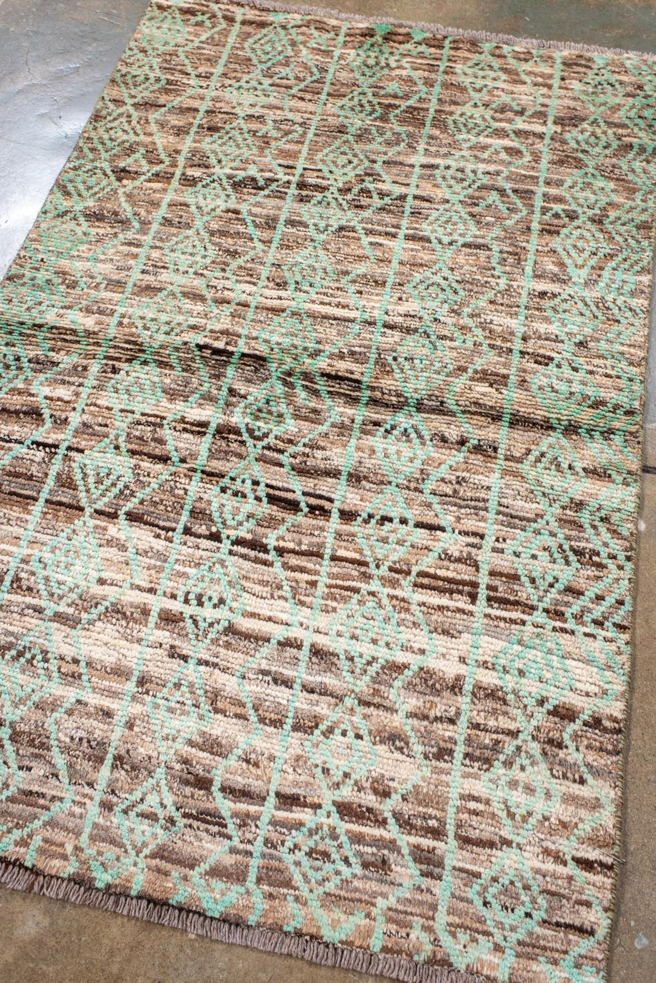 Hand-Knotted Vintage Moroccan Rug with Pale Aqua Tribal Diamonds on Mottled Earth Tones For Sale