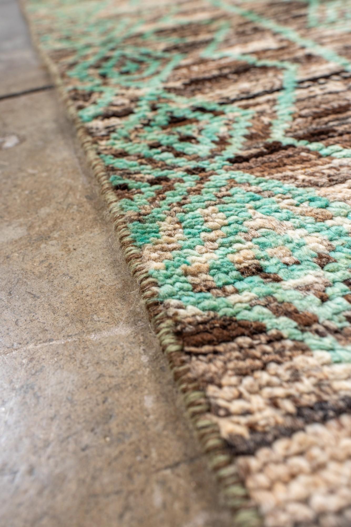 Vintage Moroccan Rug with Pale Aqua Tribal Diamonds on Mottled Earth Tones For Sale 1