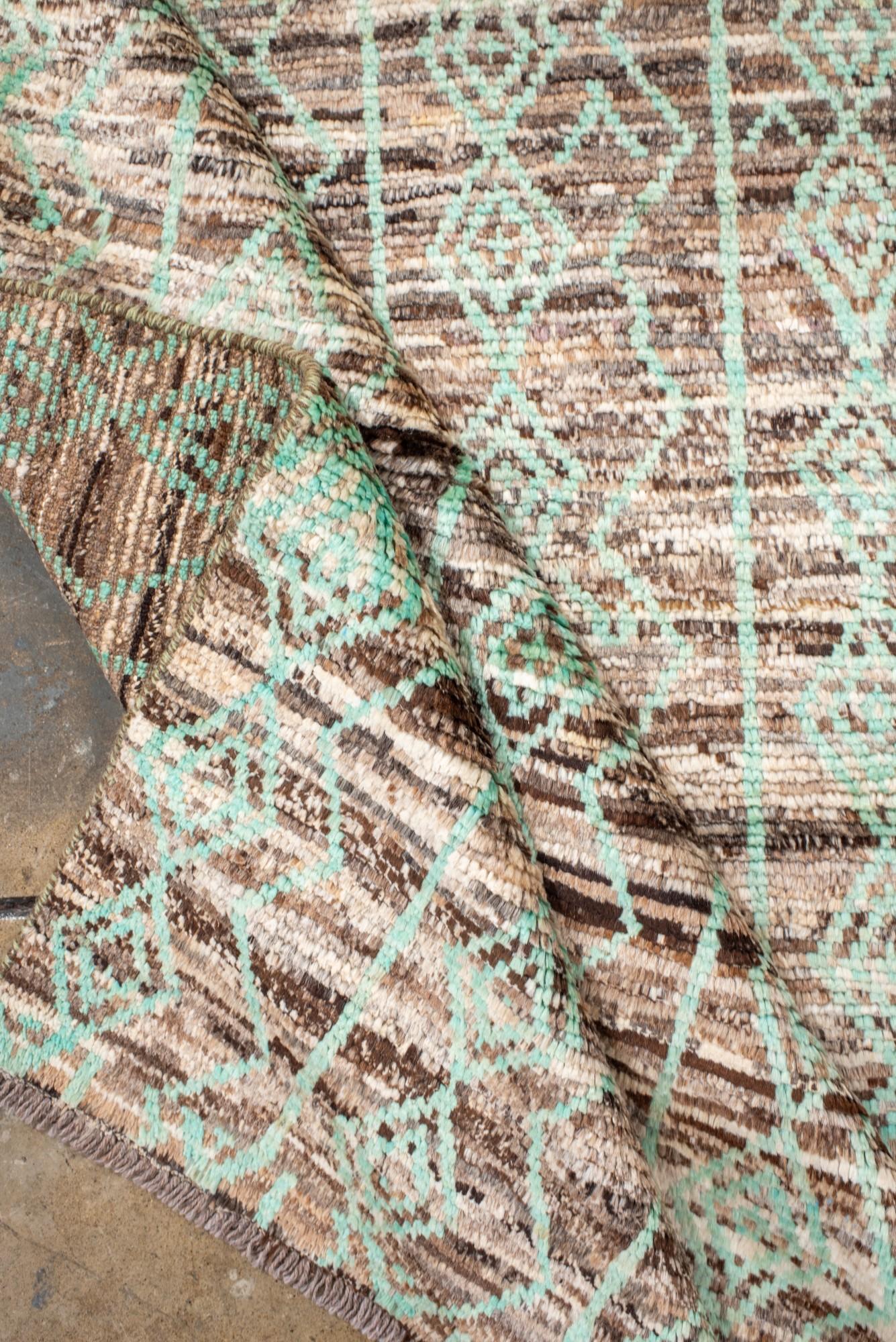Vintage Moroccan Rug with Pale Aqua Tribal Diamonds on Mottled Earth Tones For Sale 2
