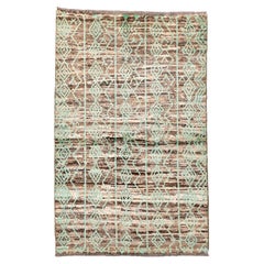 Vintage Moroccan Rug with Pale Aqua Tribal Diamonds on Mottled Earth Tones