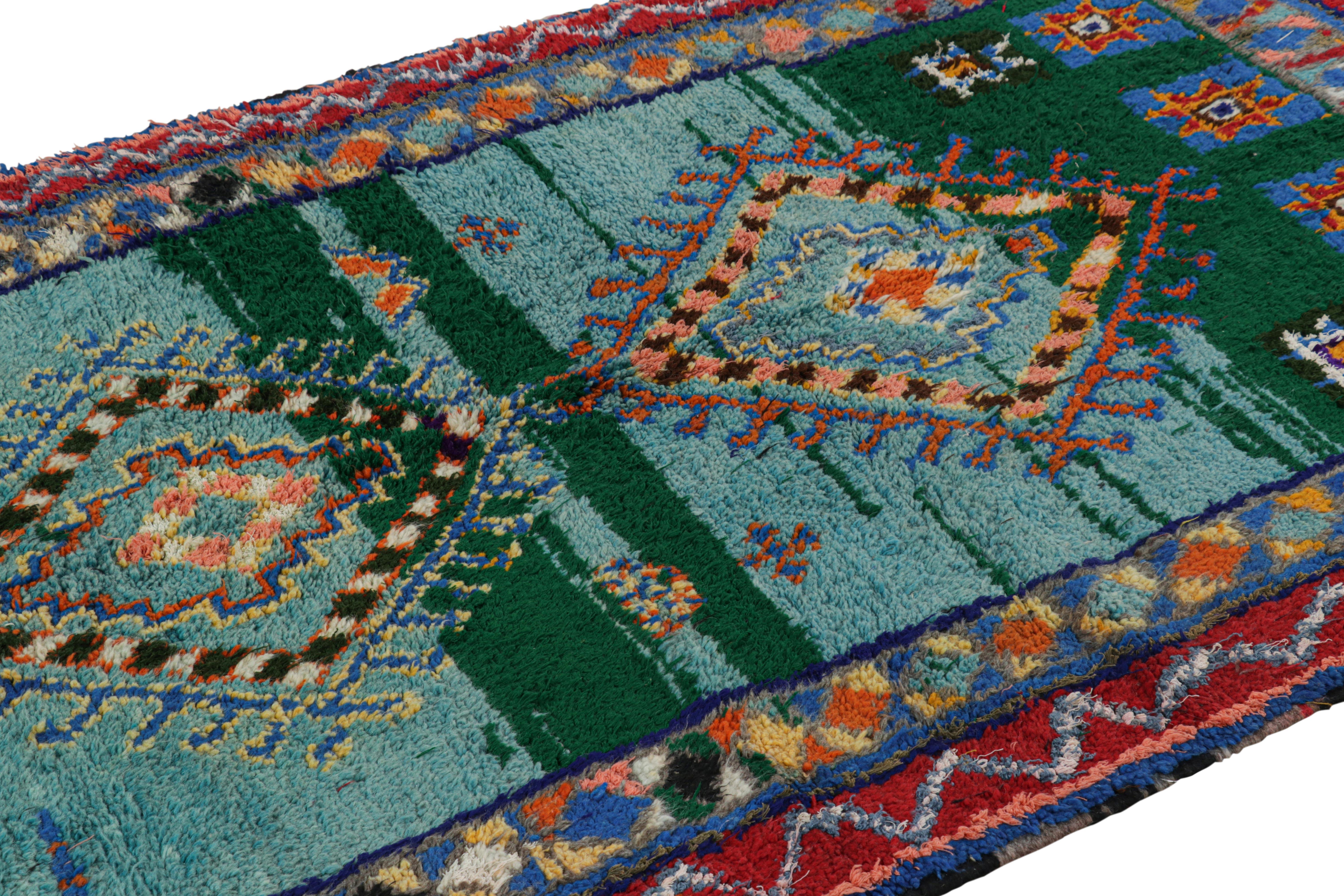 Hand-knotted in wool and originating from Morocco circa 1950-1960, this 4x7 vintage Moroccan rug is an extremely rare piece like so few of its provenance. 

On the Design: 

Admirers of the craft will note what an exceptional find this shabby chic