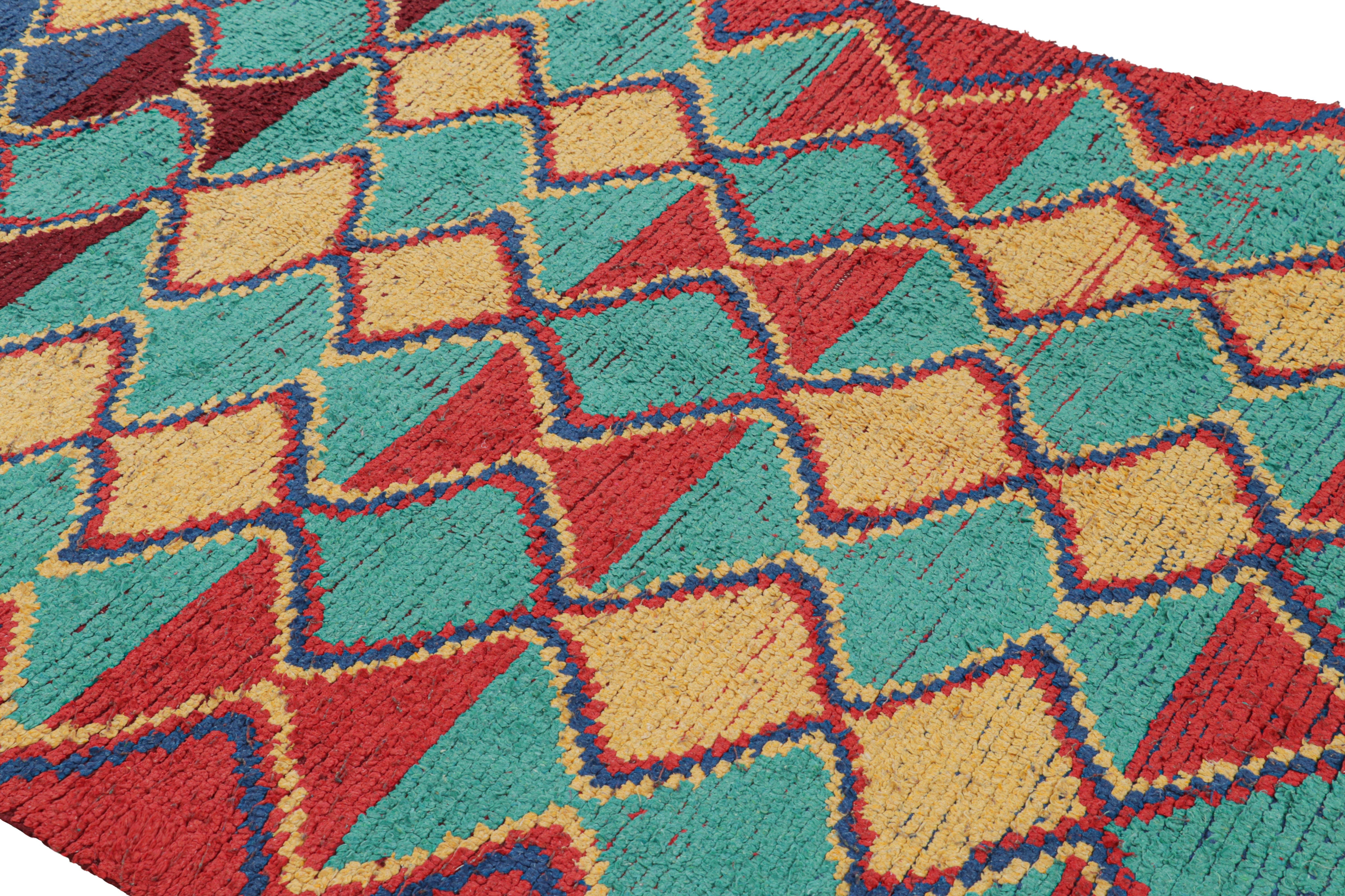 Hand-knotted in wool and originating from Morocco circa 1950-1960, this 5x7 vintage Moroccan rug is an extremely rare piece like so few of its provenance. 

On the Design: 

Admirers of the craft will note what an exceptional find this shabby chic