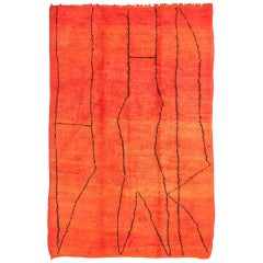 Retro Moroccan Rug with Orange/Red and Charcoal Line in Modern Design