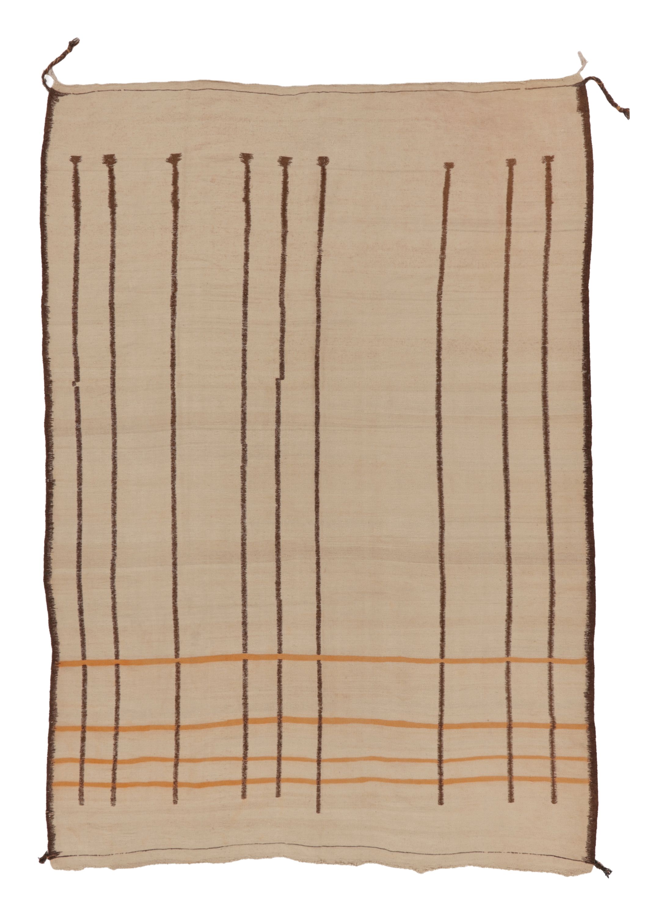 Vintage Moroccan Rug with Tribal Designs in Beige & Brown - Rug & Kilim