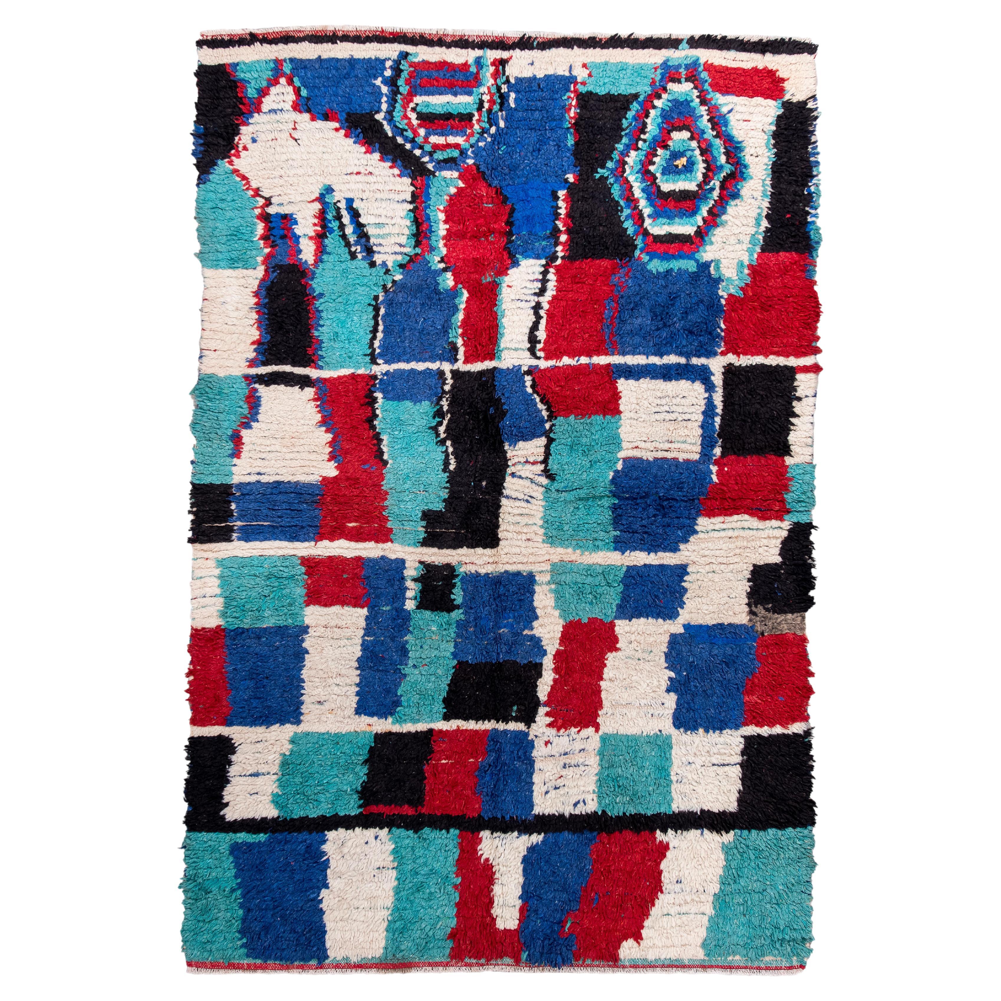 Alfombra marroquí vintage con motivo tribal de rombos y bloques en venta