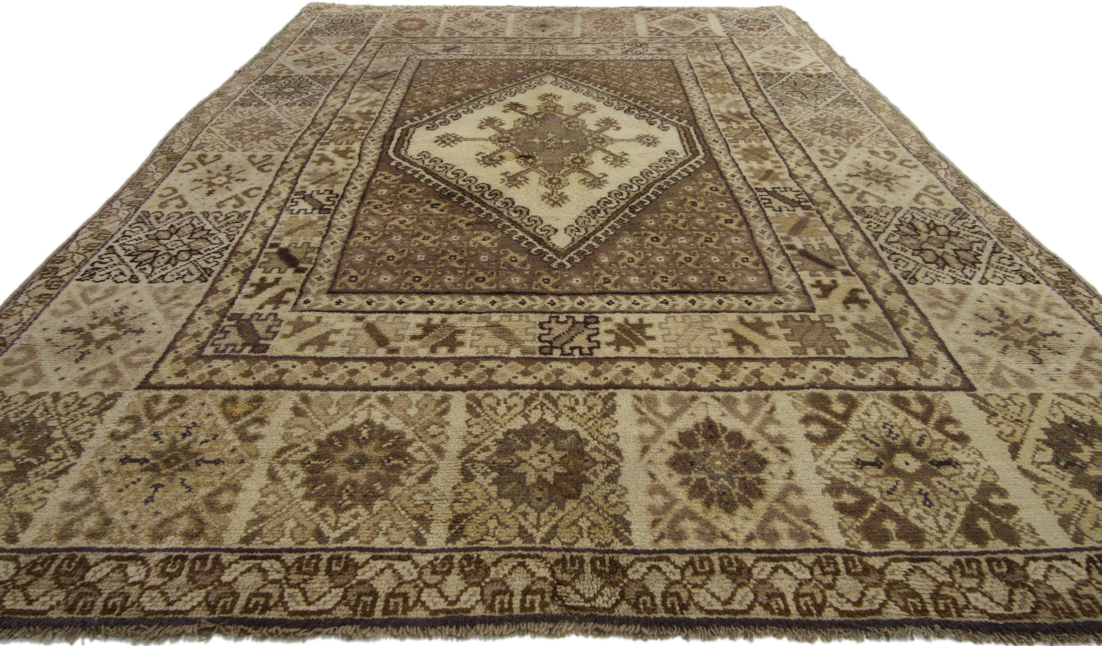 Hand-Knotted Vintage Berber Rabat Moroccan Rug with Neutral Earth-Tone Colors For Sale