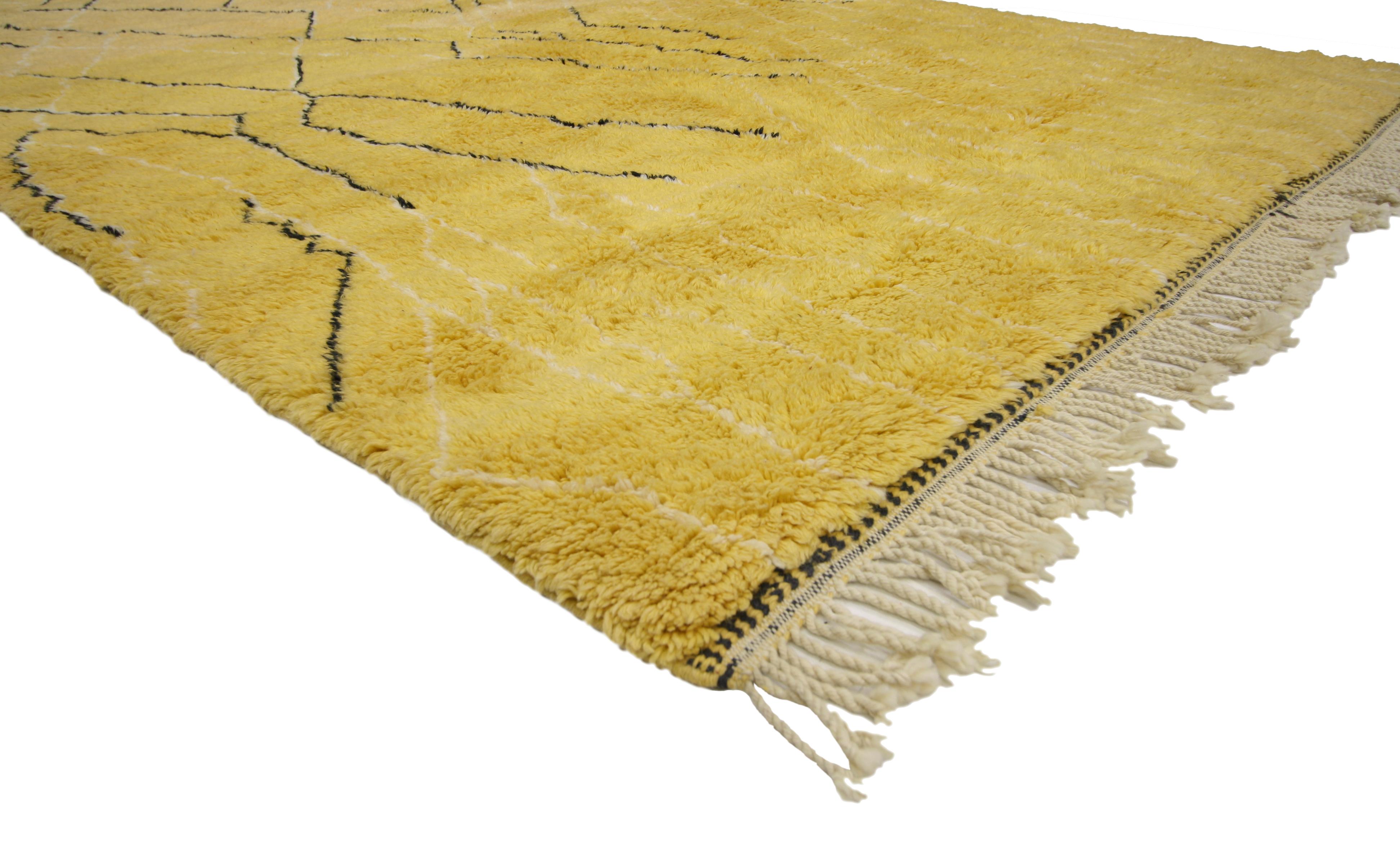 Hand-Knotted Vintage Moroccan Rug with Tribal Style, Citrine Yellow Berber Moroccan Rug