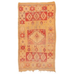Vintage Moroccan Rug, Yellow and Red Field, Bright Colors
