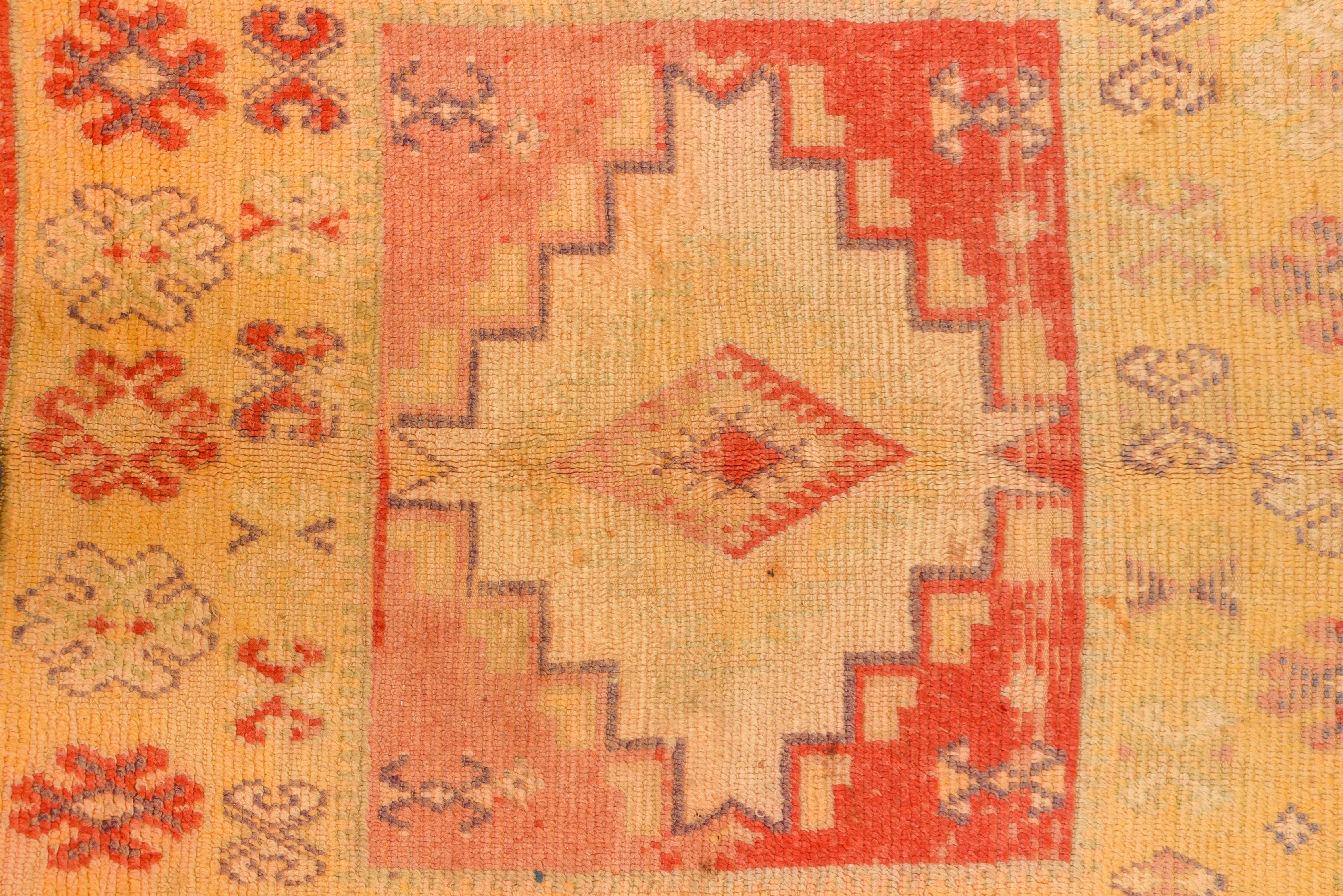 Hand-Knotted Vintage Moroccan Rug, Yellow and Red Field, Bright Colors For Sale