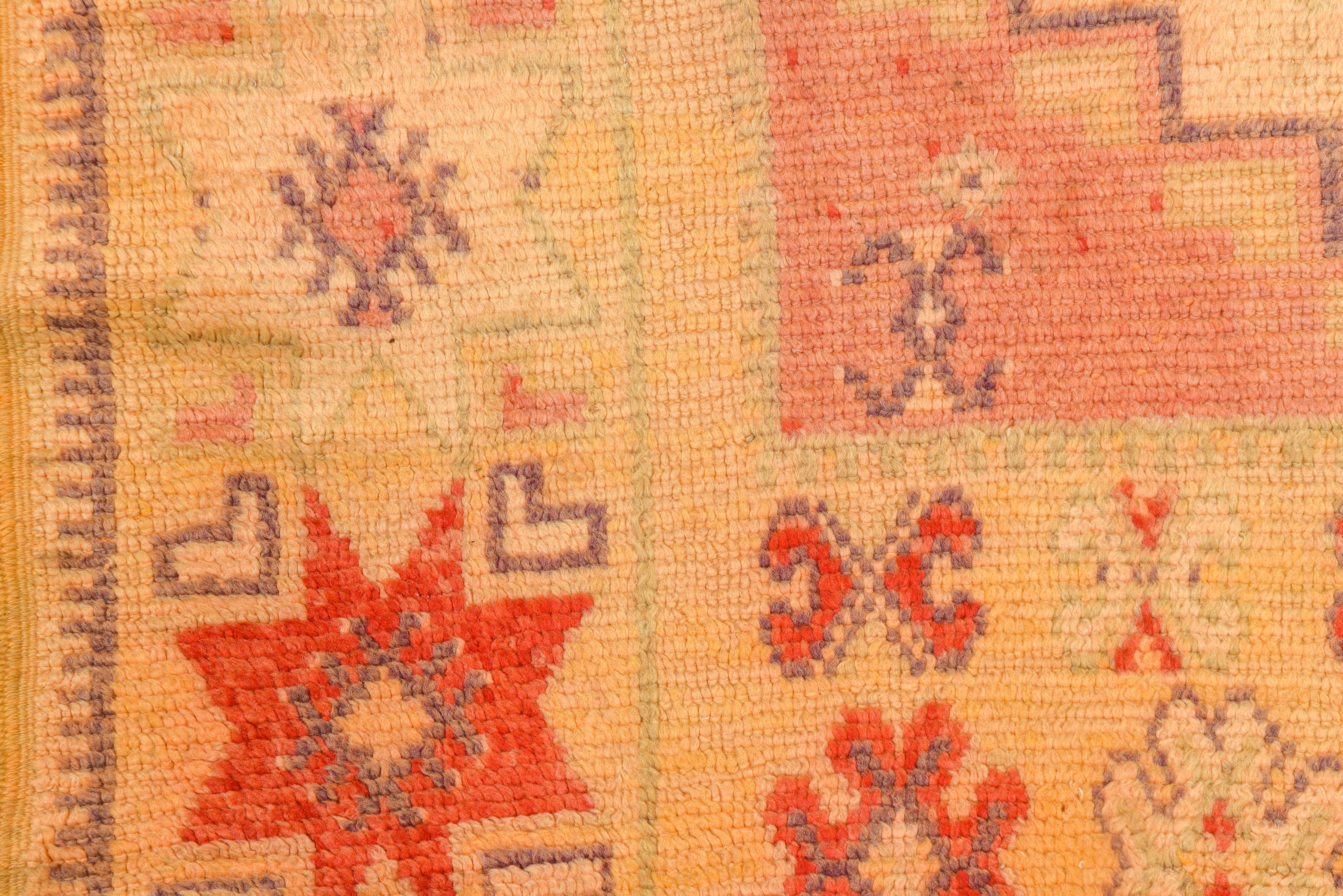 Mid-20th Century Vintage Moroccan Rug, Yellow and Red Field, Bright Colors For Sale