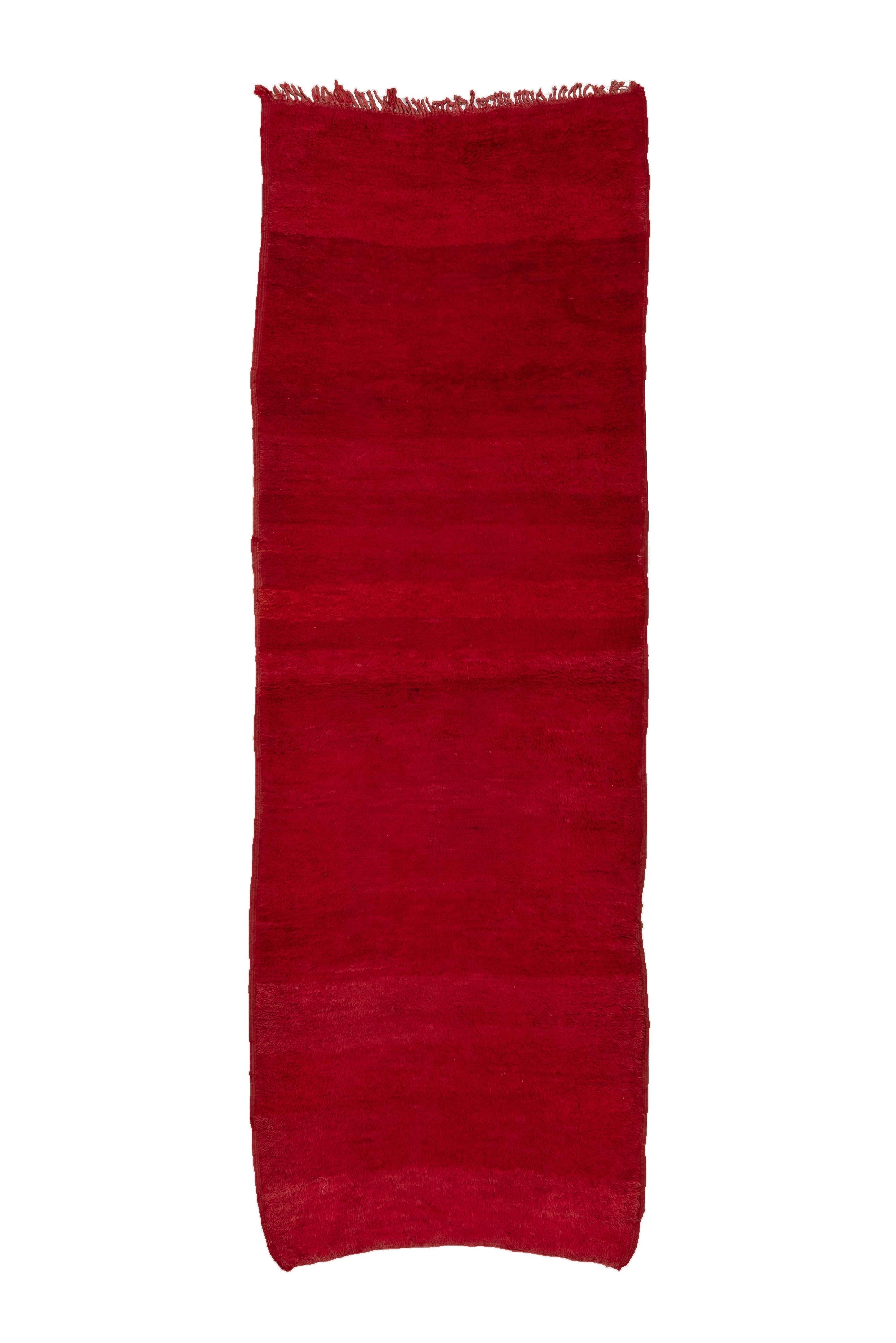 Vintage Moroccan Runner Crimson Red Wool with Tonal Abrash