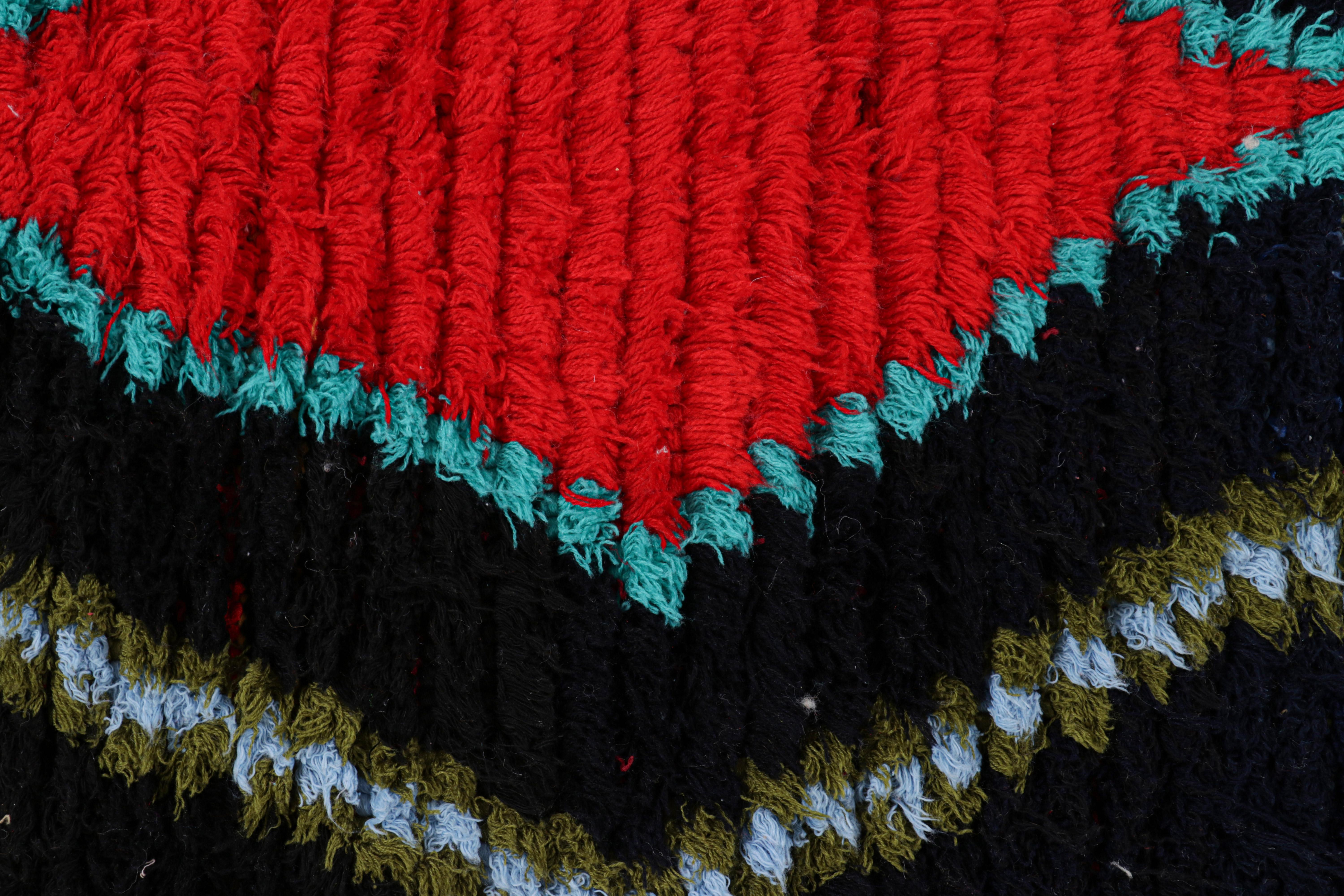Hand-Knotted Vintage Moroccan Runner in Black with Red Diamond Medallions, from Rug & Kilim For Sale