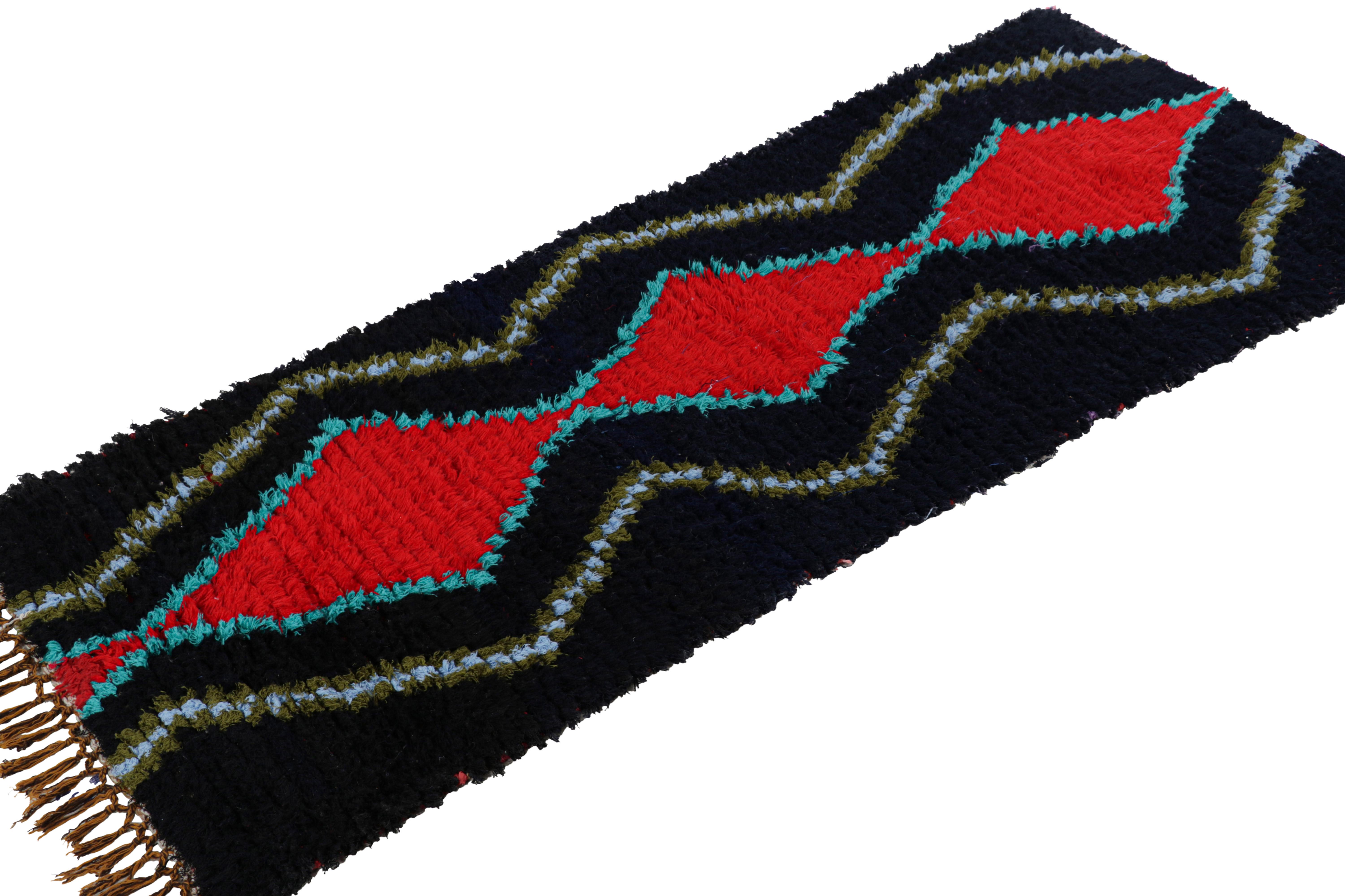 Vintage Moroccan Runner in Black with Red Diamond Medallions, from Rug & Kilim In Good Condition For Sale In Long Island City, NY