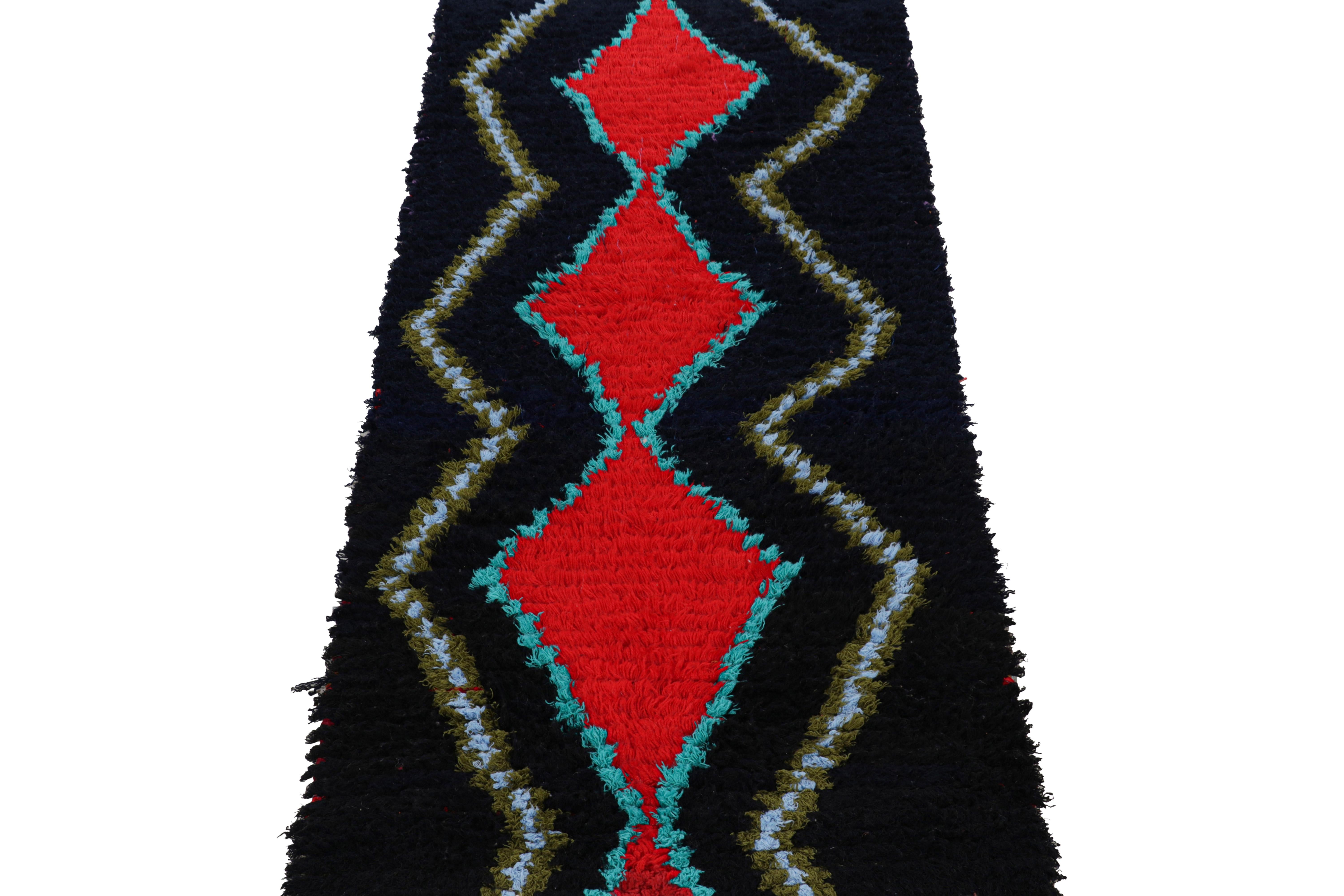 Mid-20th Century Vintage Moroccan Runner in Black with Red Diamond Medallions, from Rug & Kilim For Sale