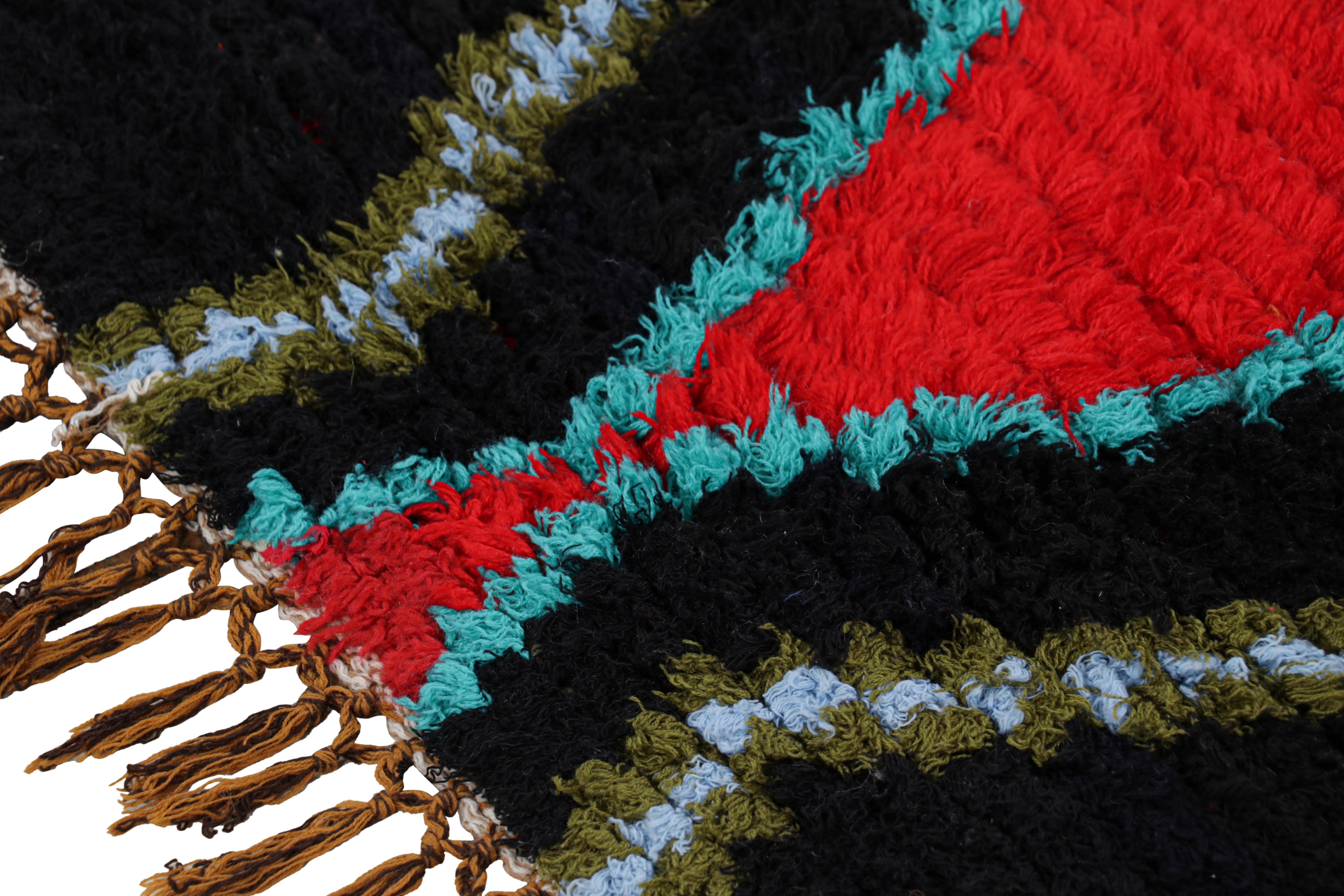 Wool Vintage Moroccan Runner in Black with Red Diamond Medallions, from Rug & Kilim For Sale