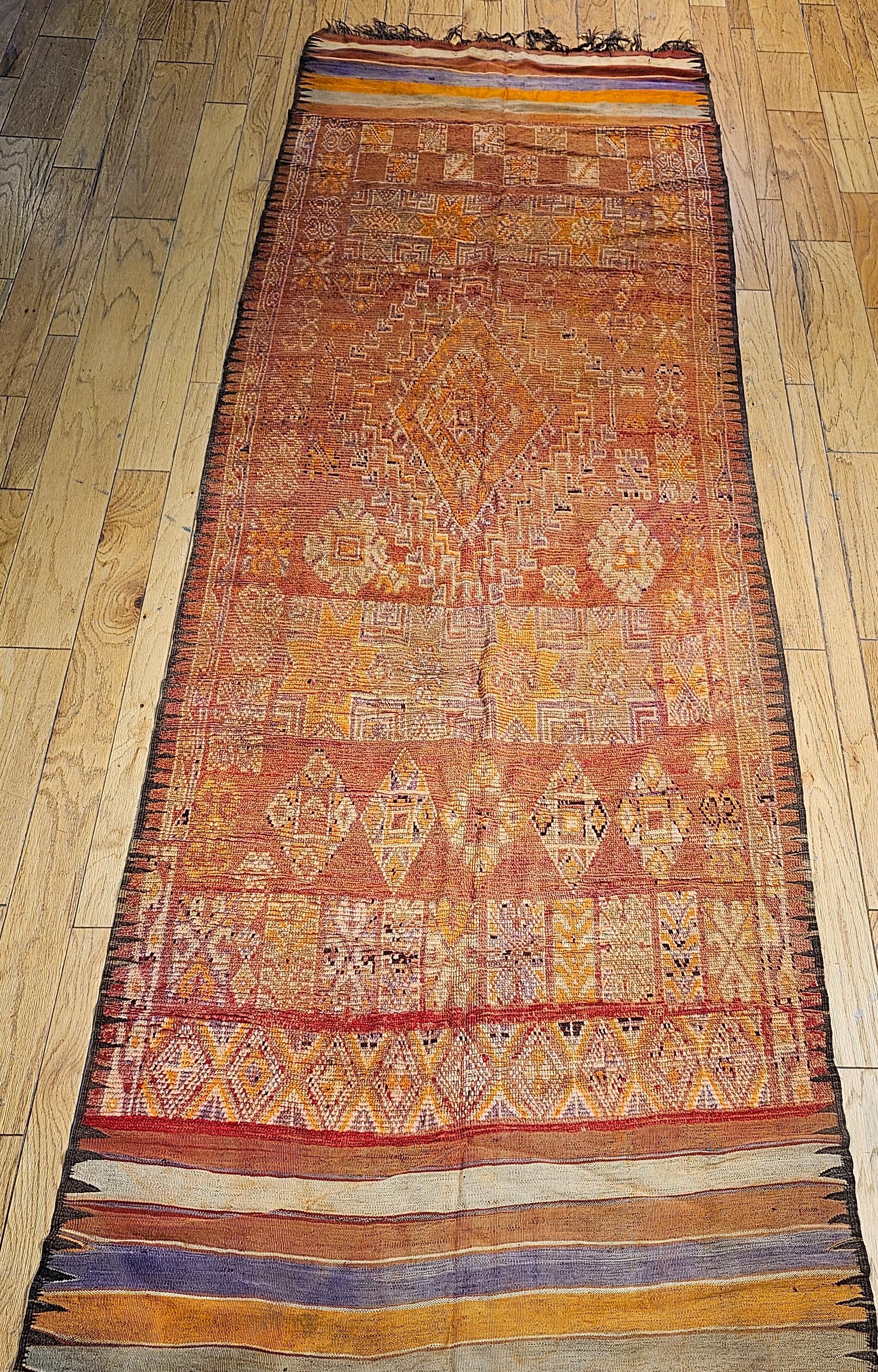 Vintage Moroccan Runner in Geometric Pattern in Yellow, Lavender, Ivory, Red For Sale 7