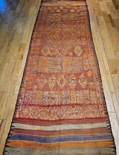 Vintage Moroccan Runner Rug, Wool, Geometric Pattern, Early 1900s