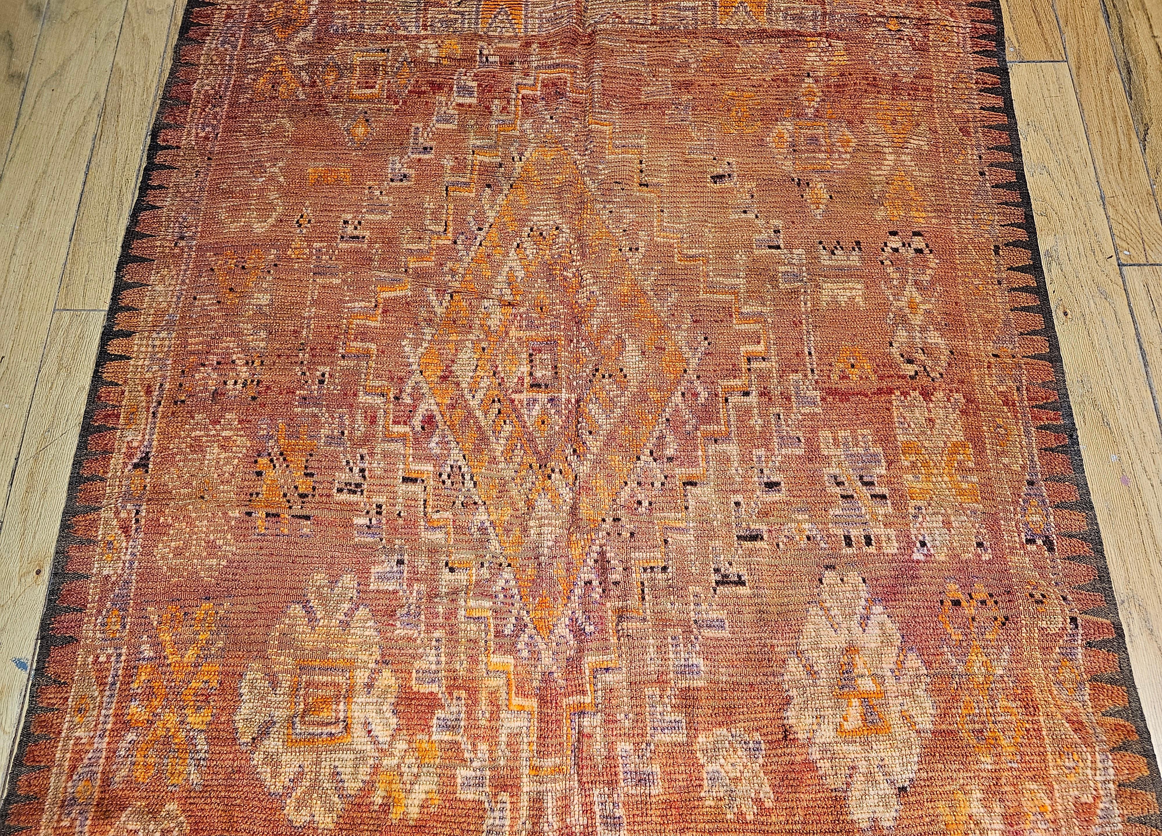 Vintage Moroccan Runner in Geometric Pattern in Yellow, Lavender, Ivory, Red In Good Condition For Sale In Barrington, IL