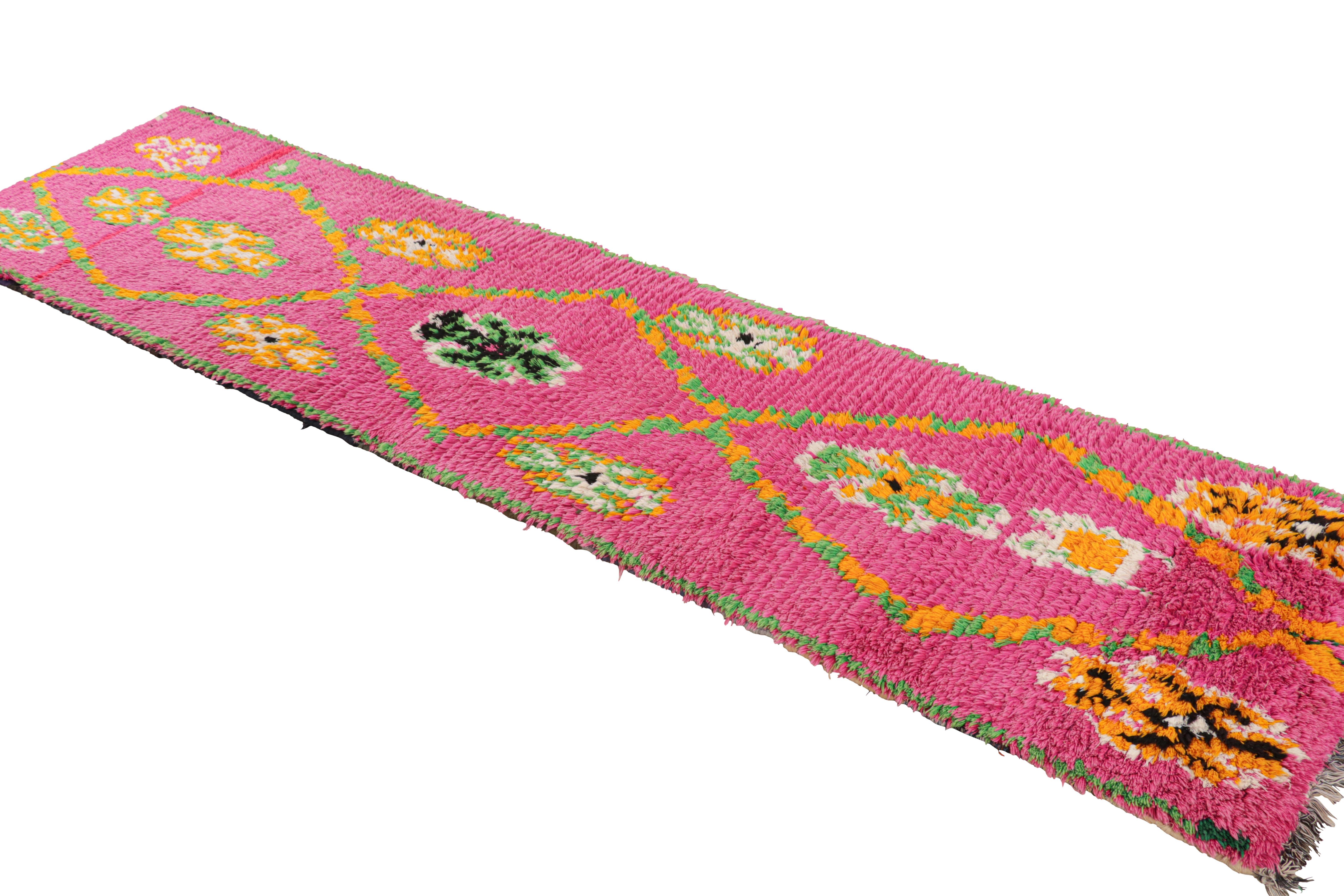 Vintage Moroccan Runner in Pink with Green and Gold Diamonds, from Rug & Kilim In Good Condition For Sale In Long Island City, NY