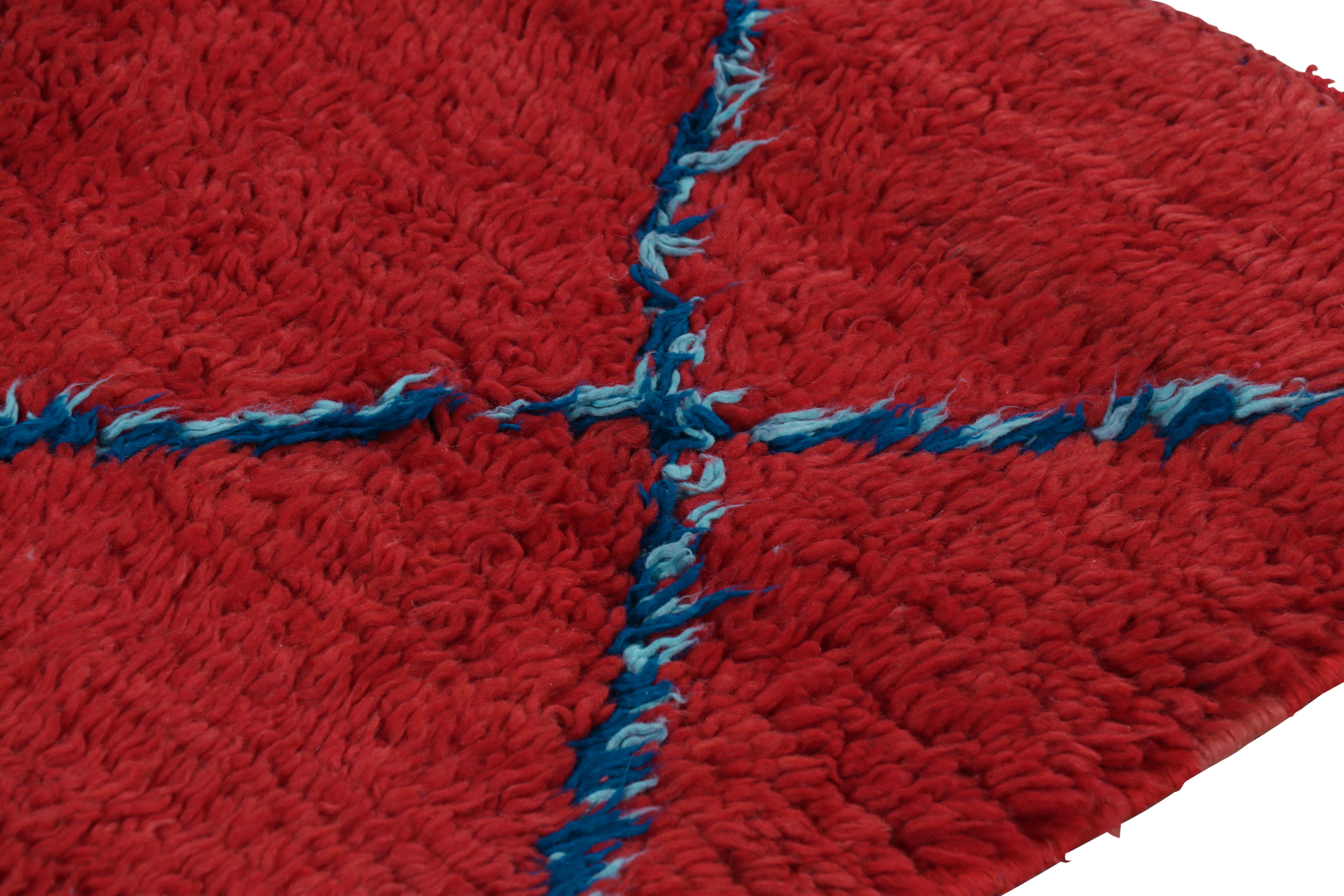 Wool Vintage Moroccan Runner in Red with Blue Diamond Medallions, from Rug & Kilim For Sale