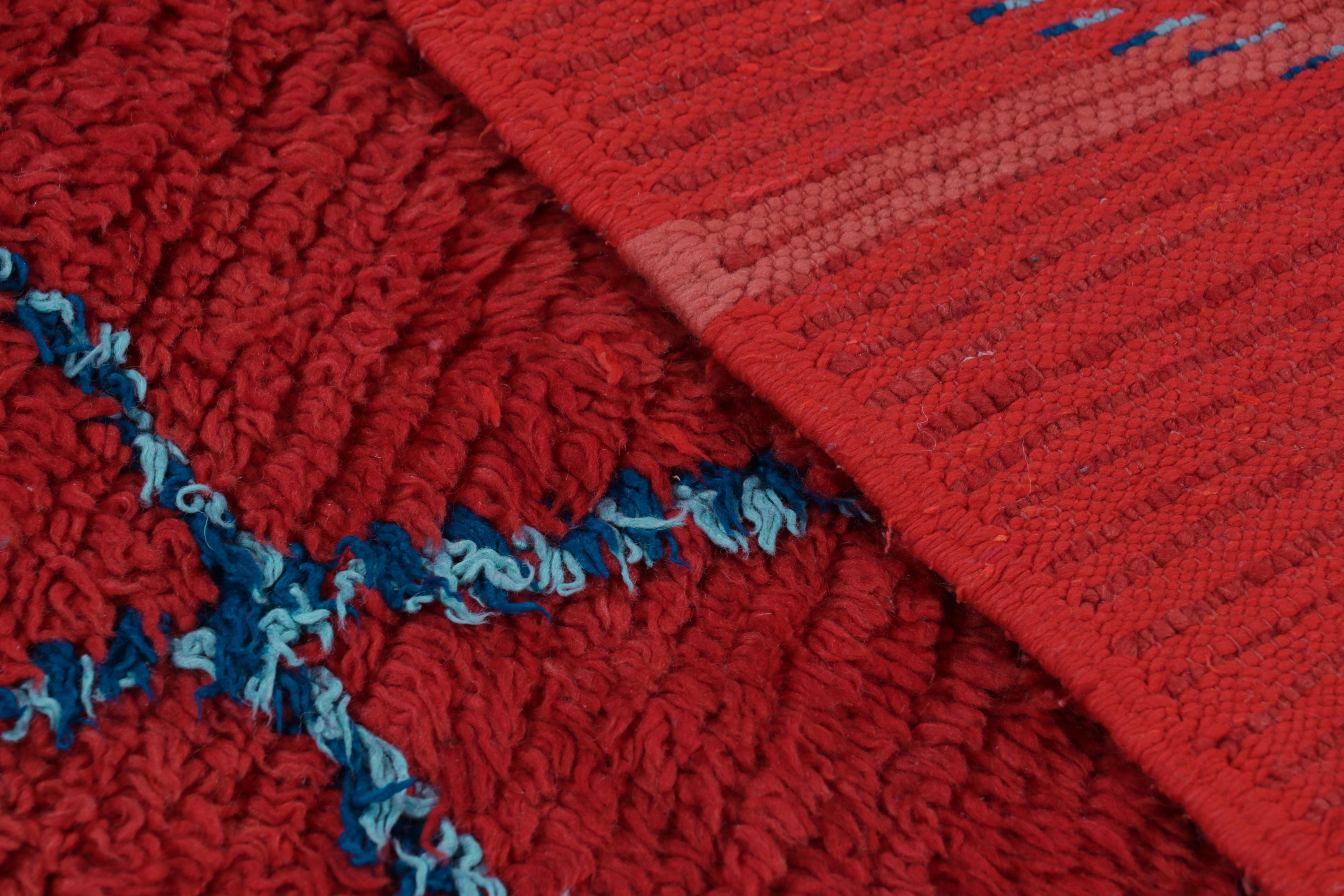 Vintage Moroccan Runner in Red with Blue Diamond Medallions, from Rug & Kilim For Sale 1
