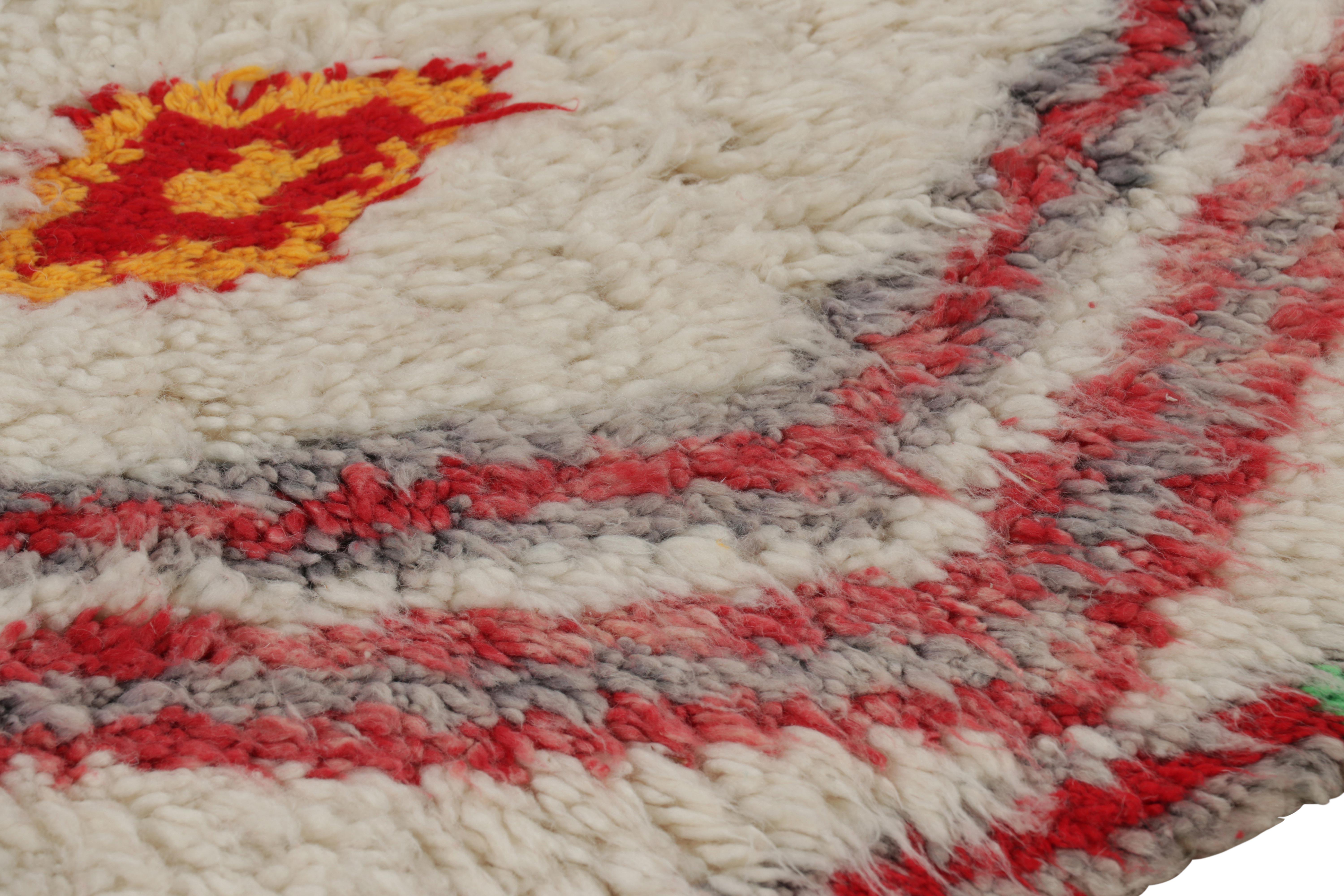 Hand-Knotted Vintage Moroccan Runner in White with Red Geometric Patterns, from Rug & Kilim For Sale